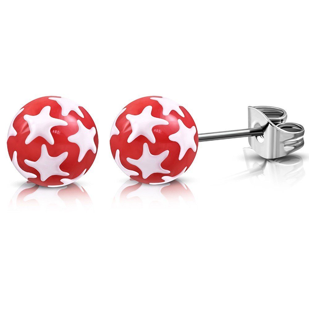 Ohrring-Set Ohrstecker Kugel mit Sternchen 8mm Silber aus Edelstahl Damen