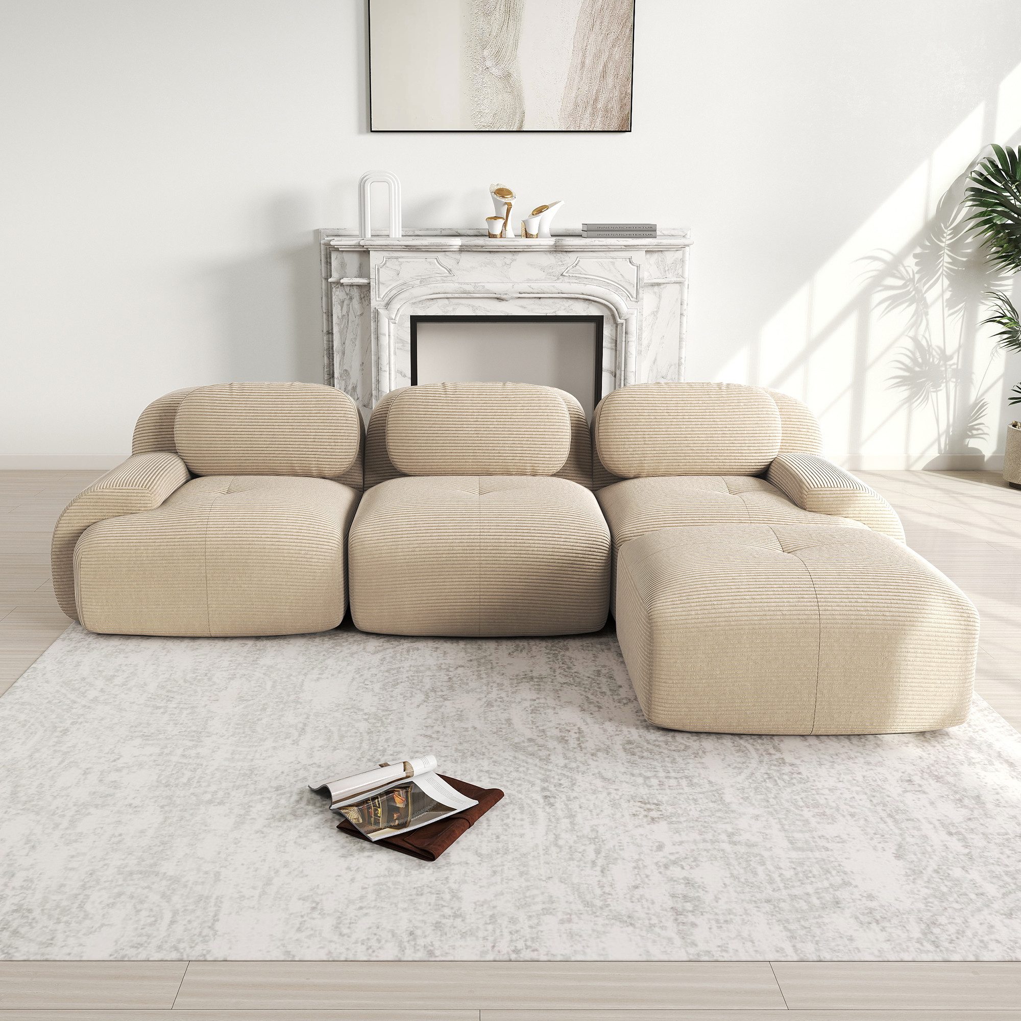 Leawin Sofa Modulares 3-Sitzer Ecksofa aus Cord – Komfortabel & ergonomisch, Premium Cord-Ecksofa mit 32D Polsterung & breiten Armlehnen