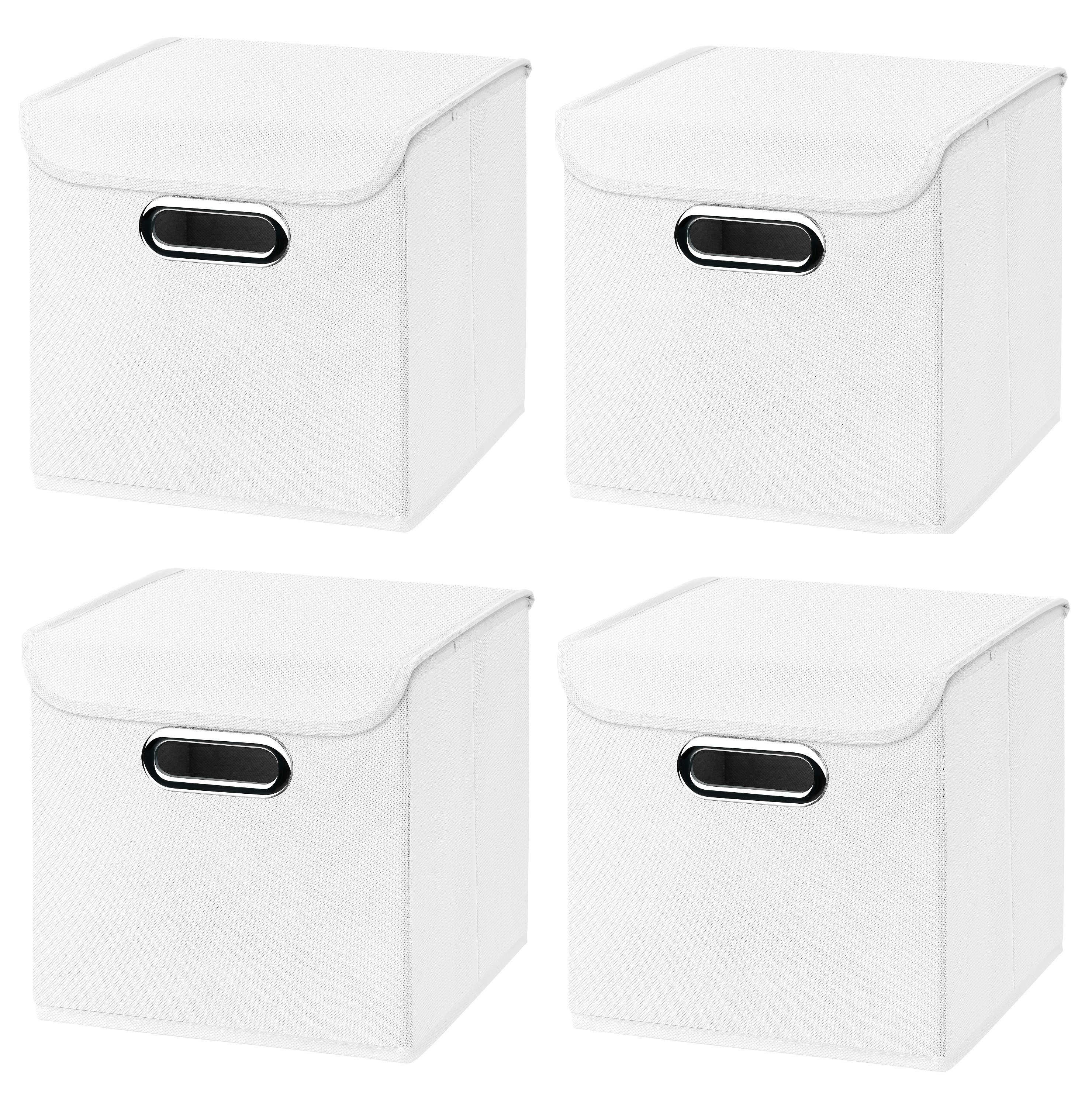 Faltbox 4 Stück Faltboxen 25 x 25 x 25 cm Stoffboxen faltbar mit Deckel in verschiedenen Farben (4er SET 25x25x25) 25cm