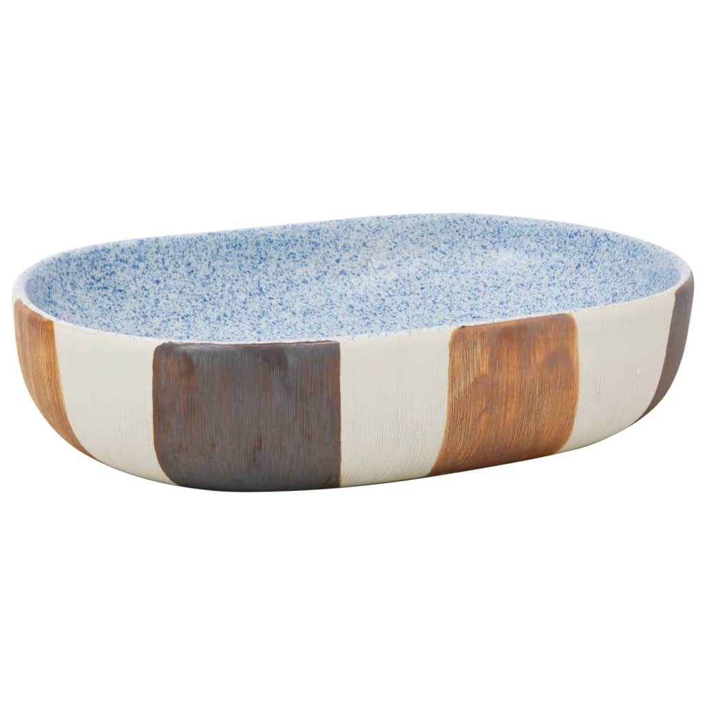 vidaXL Waschbecken Waschbecken Badezimmer Aufsatzwaschbecken Mehrfarbig Oval 59x40x14 cm