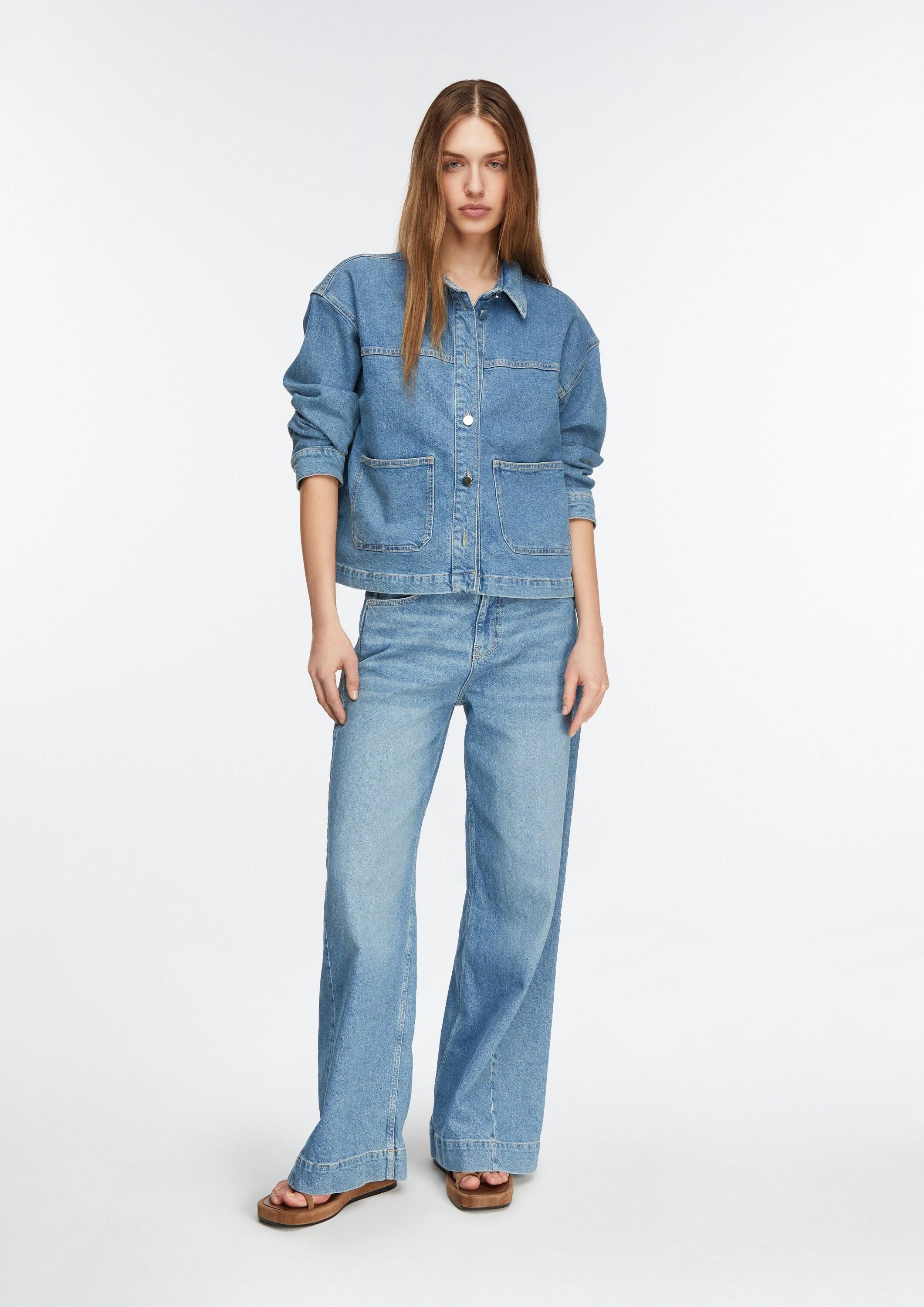 comma Weite Jeans Jeans-Hose Mittelblau gewaschene Wide-Leg Denim mit tonal günstig online kaufen