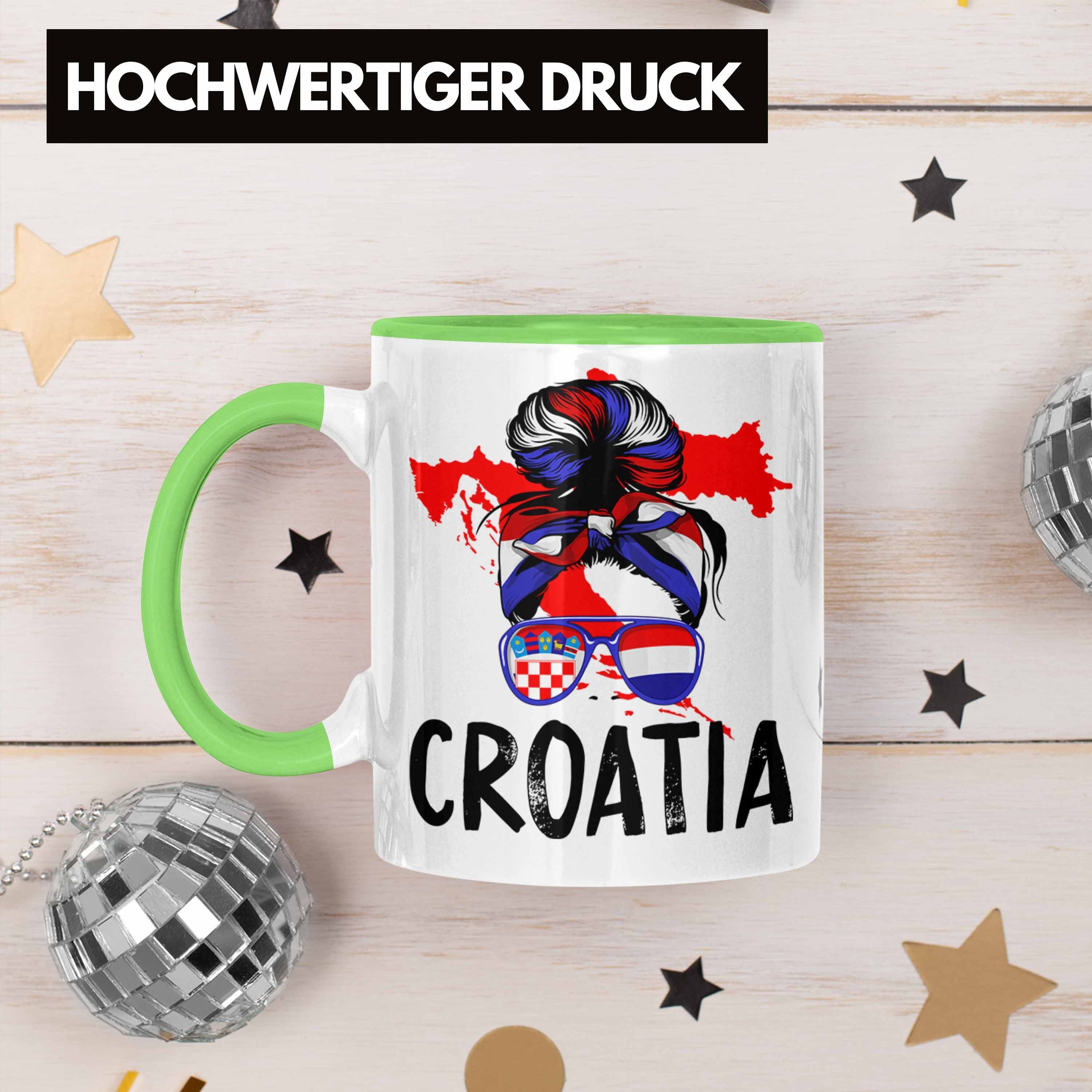 Trendation Tasse Tasse für Geschenk Heimat Kroatische Kroatien Croatia Grün Frau Geschenkide