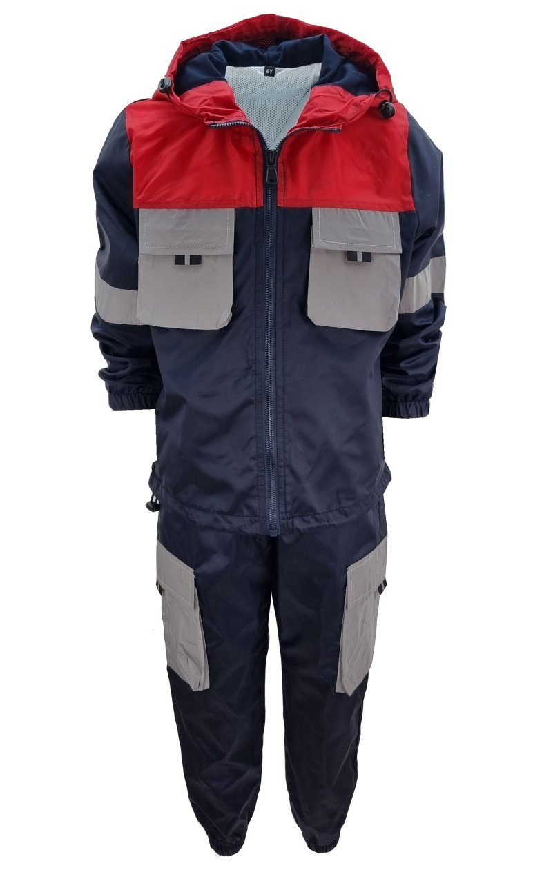 Fashion Boy Regen- und Matschjacke Kinder Matschanzug Regenanzug Windjacke Regenkombination JF677 mit Kapuze Blau/Rot