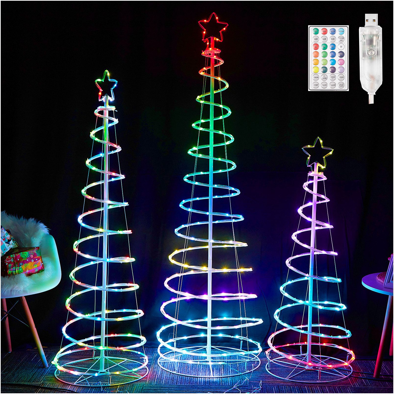 Jibenhome LED Baum Spirale Weihnachtsbaum, 8 Modi Lichterkette mit USB und günstig online kaufen