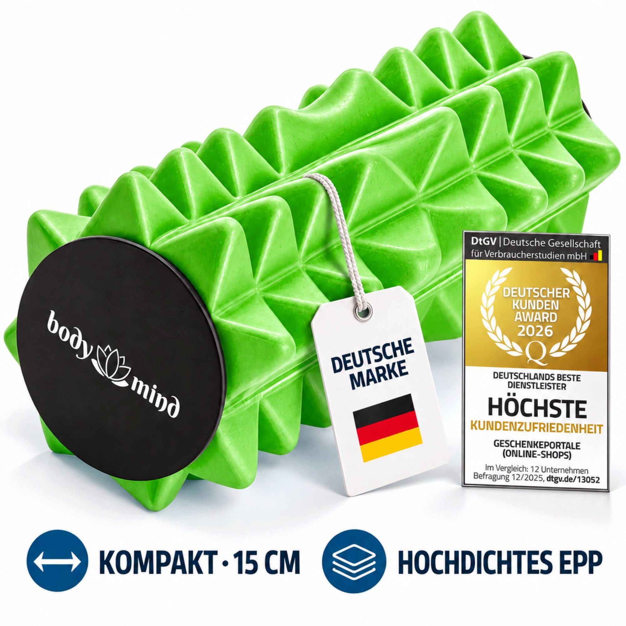 Body & Mind Faszienrolle BODY & MIND Faszienrolle kompakt 15x6 cm für Rücken, Beine & Füße, für gezieltes Faszientraining, Ideal für Füße, Rücken, Beine & weitere Muskelgruppen, 15 x 6 cm