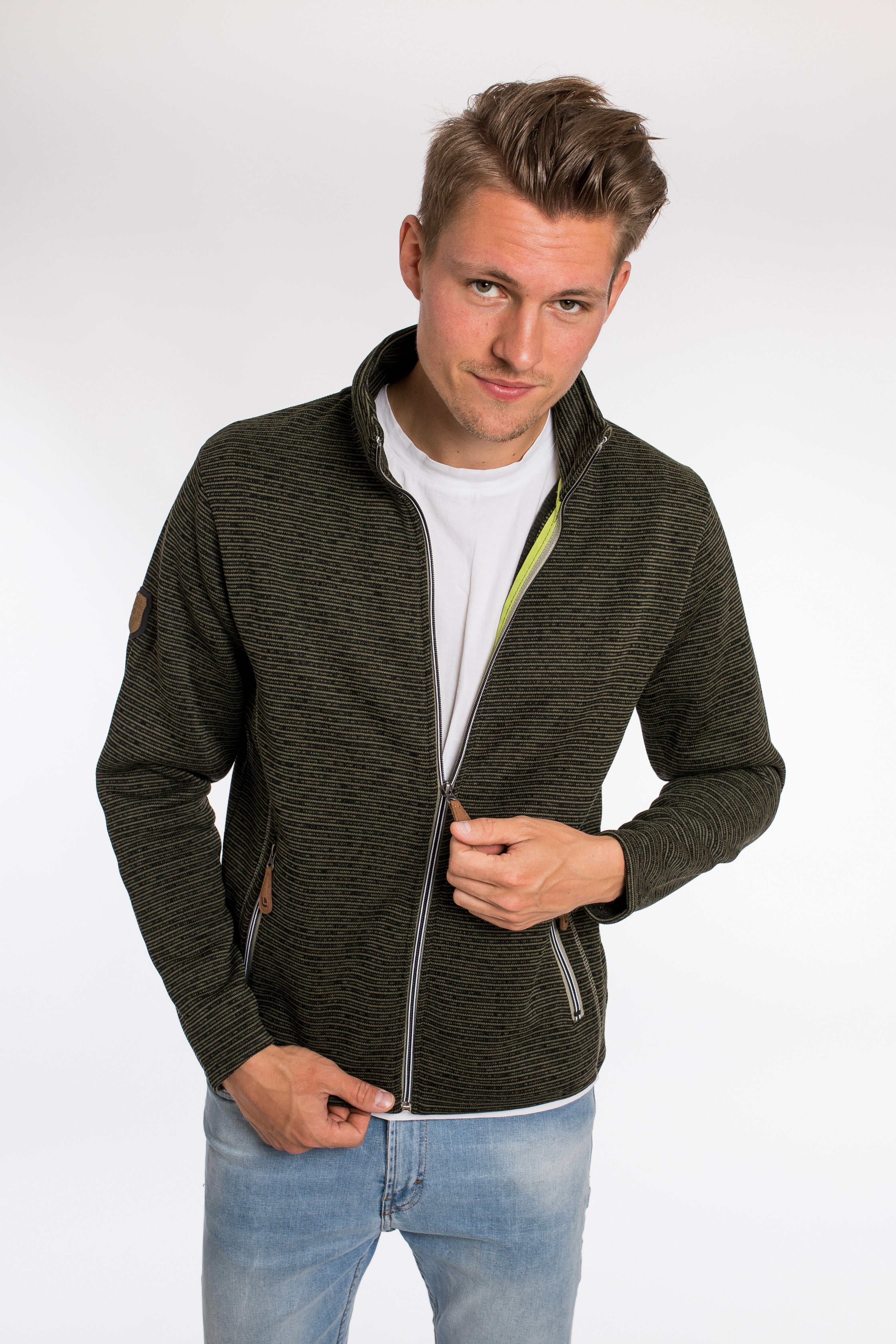 DEPROC Active Strickfleecejacke LACEWOOD Stehkragen MEN Midlayer, mit oliv Funktionszip CS