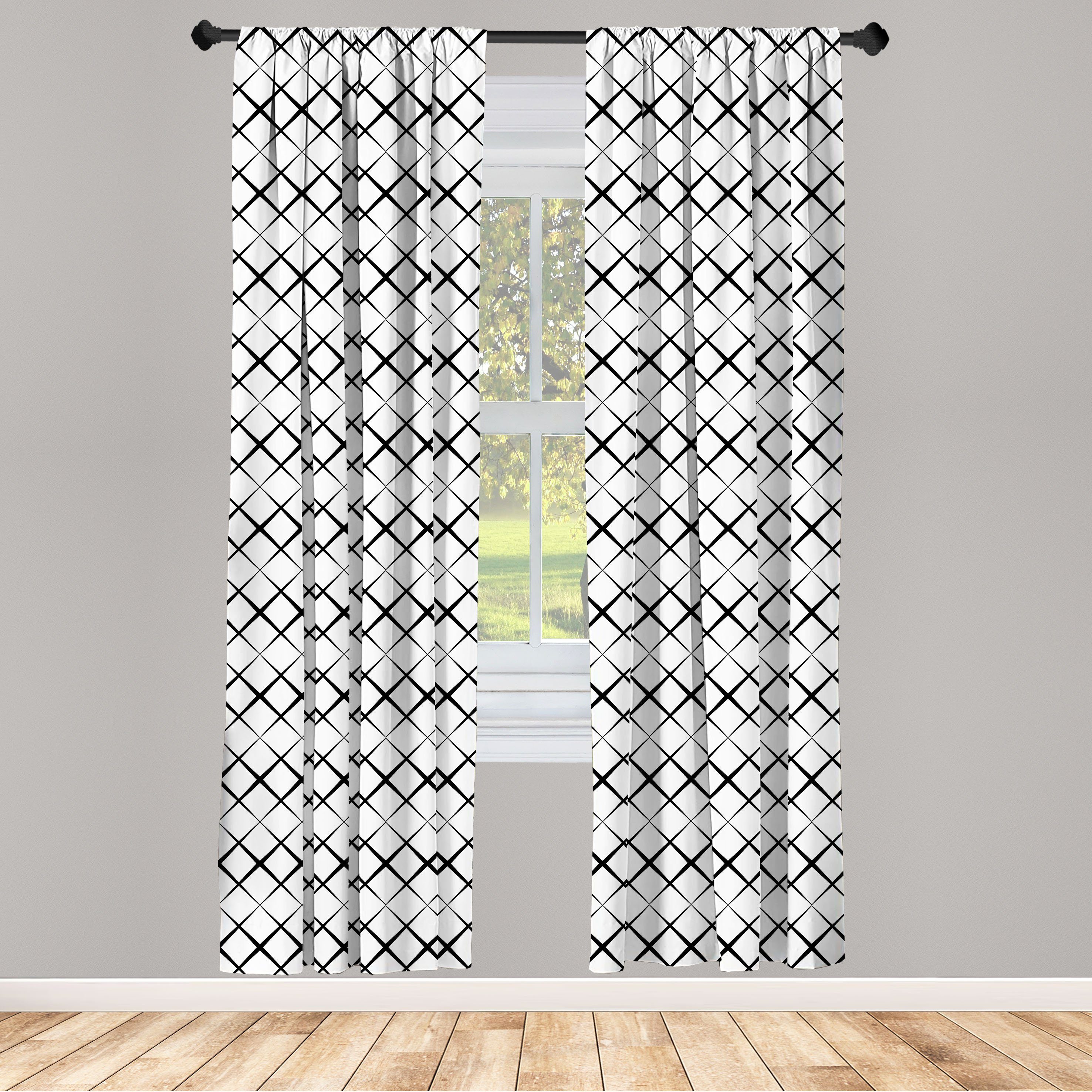 Gardine Vorhang für Wohnzimmer Schlafzimmer Dekor, Abakuhaus, Microfaser, Schwarz und weiß Gitternetzlinien