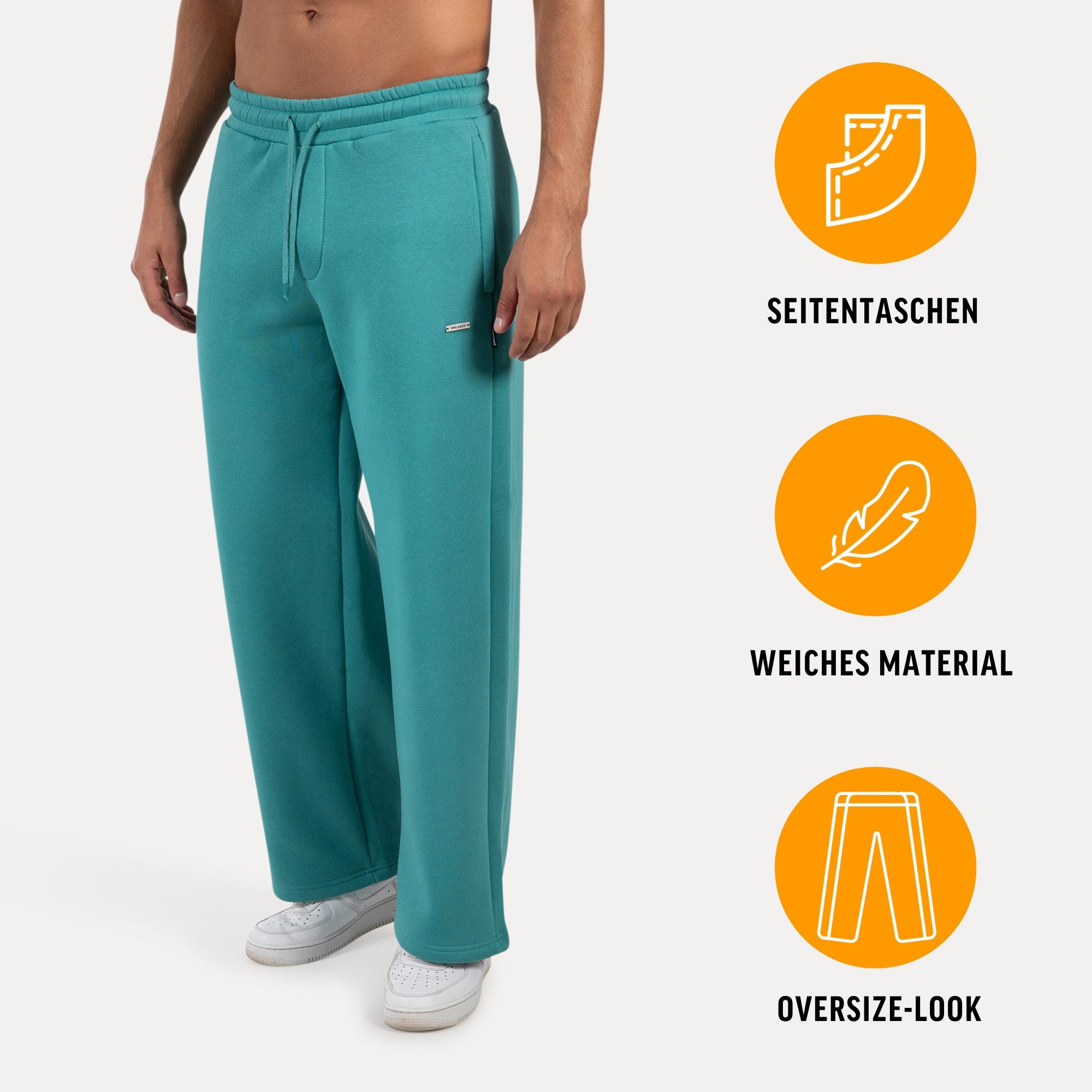 Smilodox Jogginghose Brayan Oversize, Bequeme Sweathose mit Kordelzug & Taschen, lässig lockere Passform Breites Bein Freizeithose Sport Streetstyle Alltag