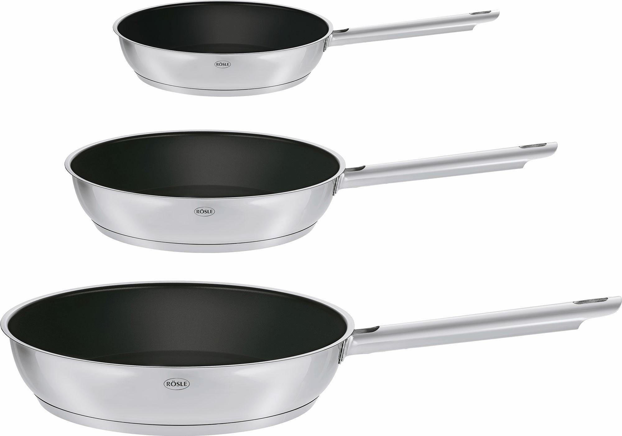 RÖSLE Pfannen-Set ELEGANCE, Edelstahl 18/10 (Set, 3-tlg., 1x Bratpfanne Ø 20 cm, 1x Bratpfanne Ø 24 cm, 1x Bratpfanne Ø 28 cm), mit Antihaftversiegelung ProPlex, Induktion