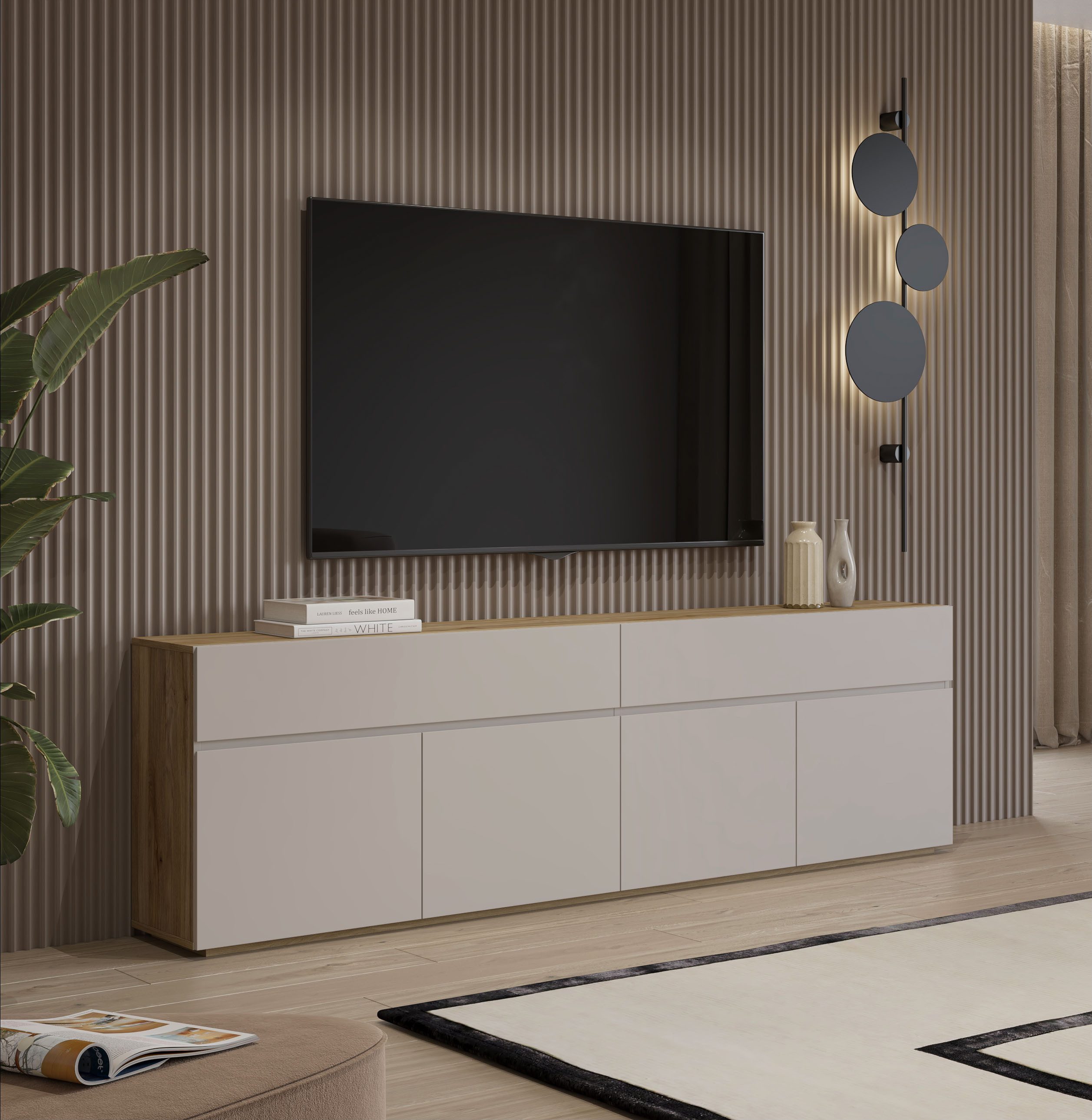 OTTO home Sideboard Criss, Breite 200 cm moderne grifflose Kommode 4Türen/4SK, Schubladenkommode mit viel Stauraum, vielseitig einsetzbar