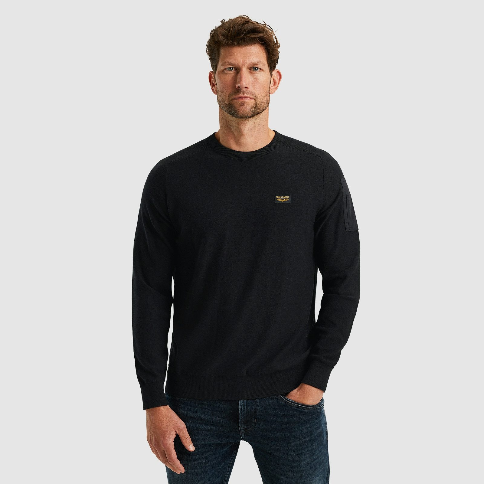 PME LEGEND Rundhalspullover American classic Buckley knit mit Logo Stickerei