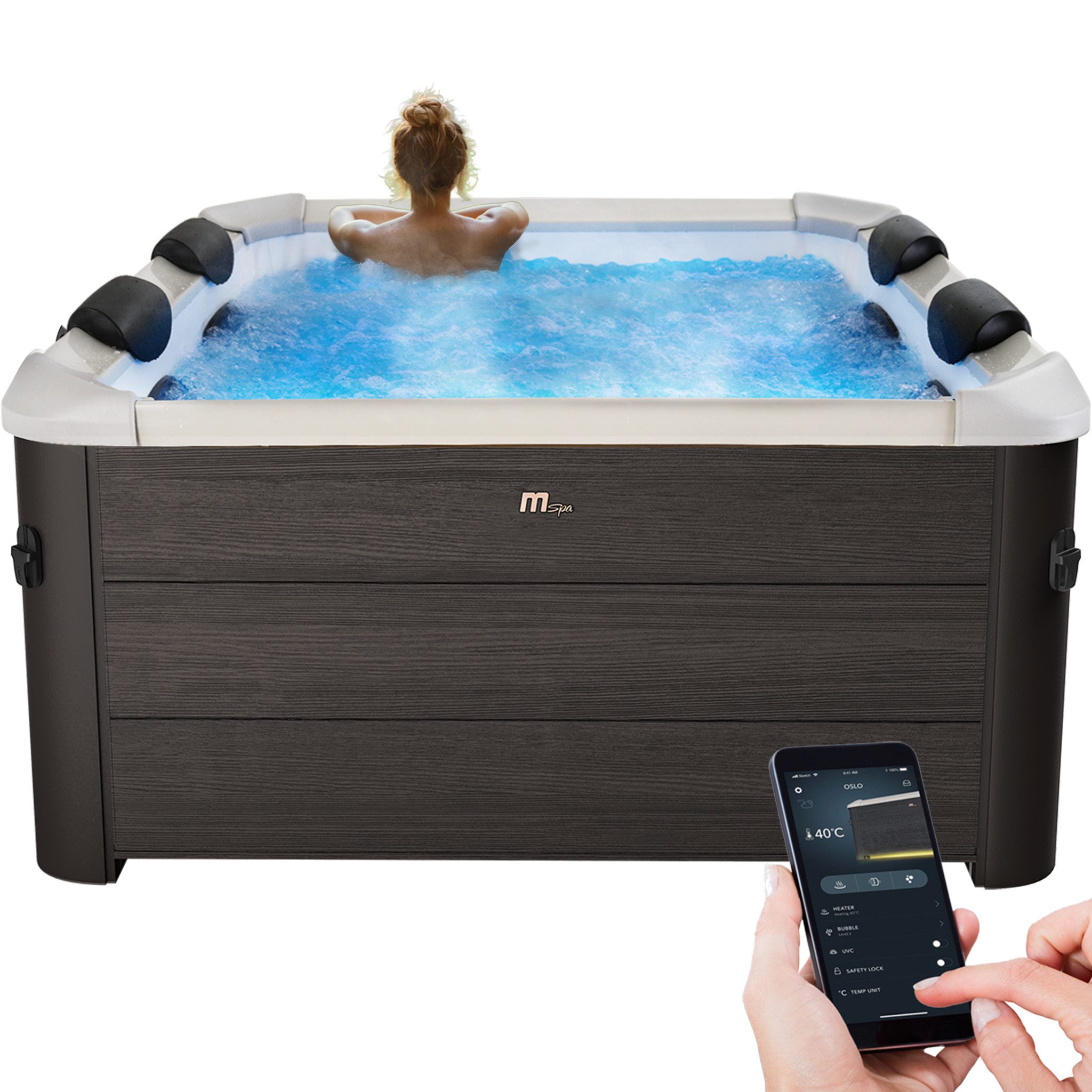 mSpa Whirlpool Frame Tribeca F-TR062W - 6 Personen, (Whirpool Outdoor 6 Personen, App-Steuerung), Luftstrom-Massage, Schnellheizsystem