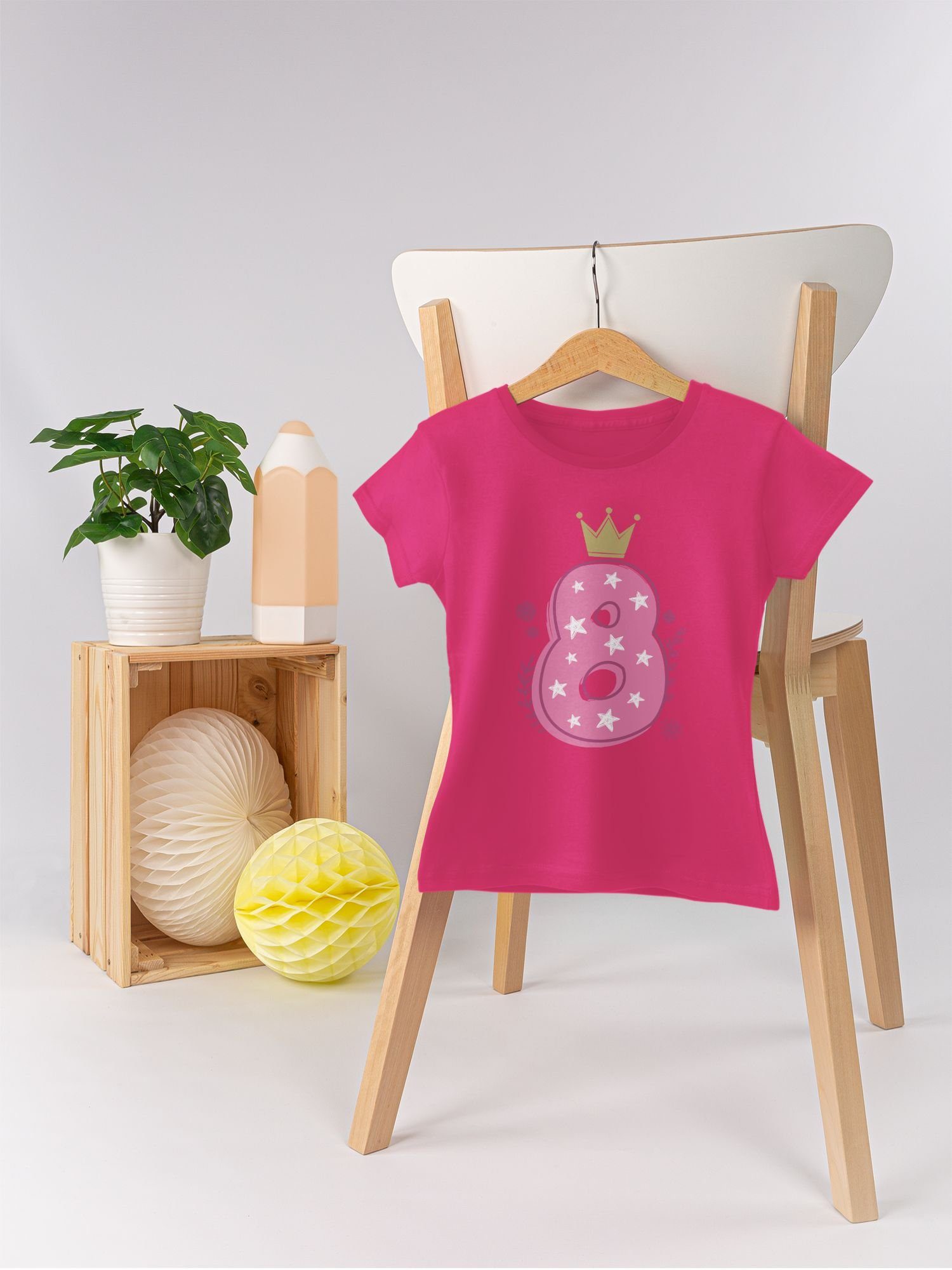 Kinder Kids (Gr. 92 -146) Shirtracer T-Shirt Achter Mädchen Krone Sterne - 8. Geburtstag - Mädchen Kinder T-Shirt