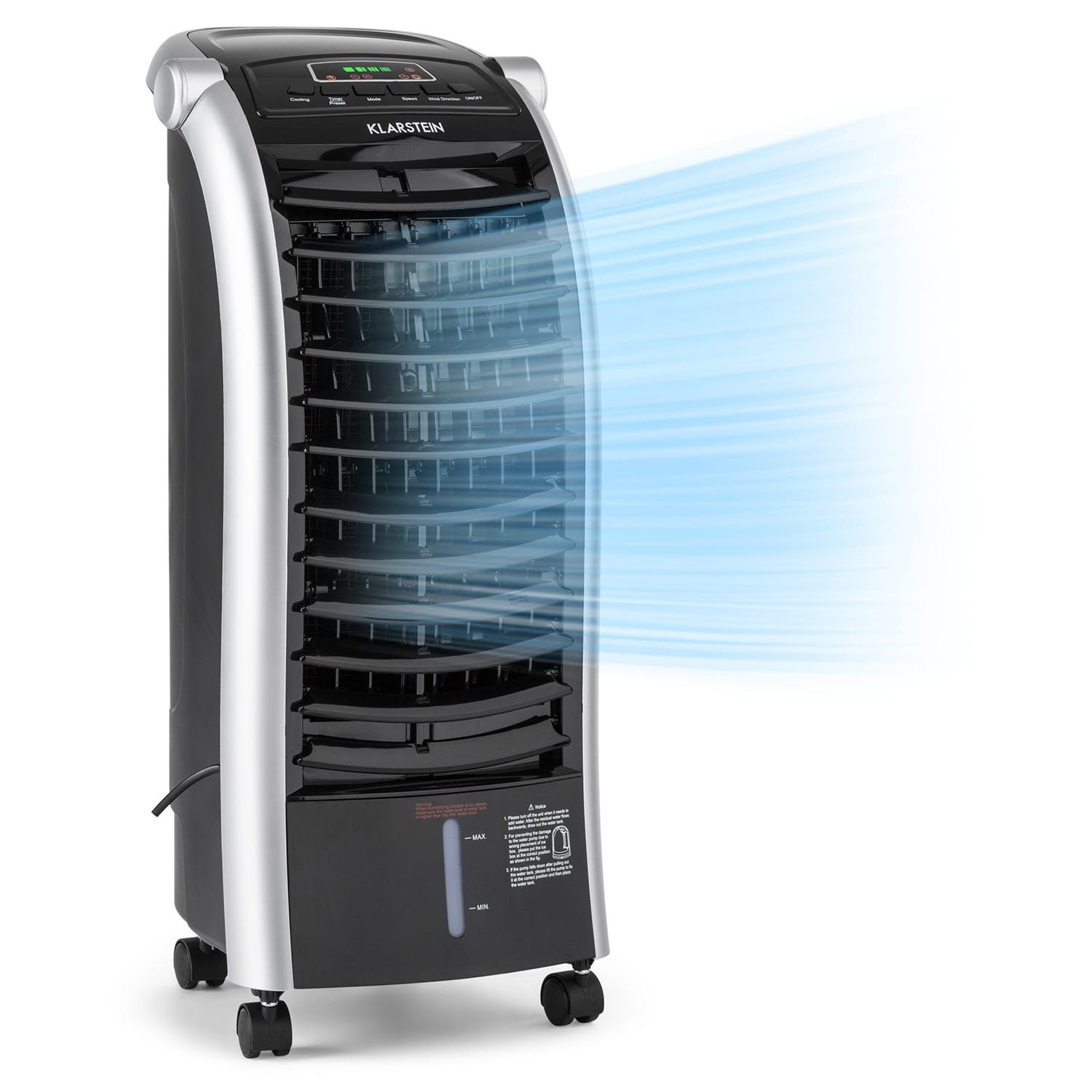 Klarstein Ventilatorkombigerät Maxfresh Ventilator Luftkühler Luftbefeuchter, mit Wasserkühlung & Eis mobil Klimagerät ohne Abluftschlauch