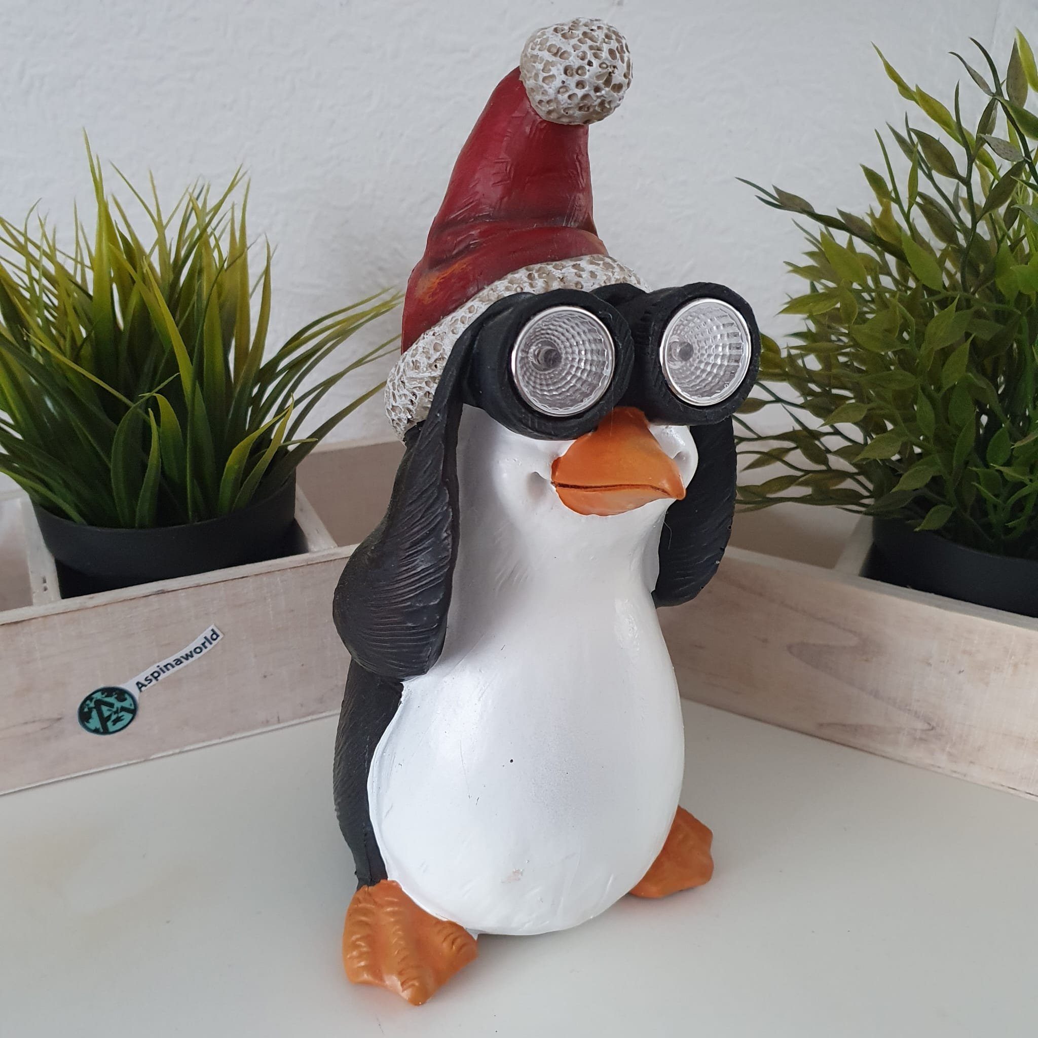 Aspinaworld Weihnachtsfigur Figur mit Weihnachtsdeko Fernglas cm Pinguin 26 Solar