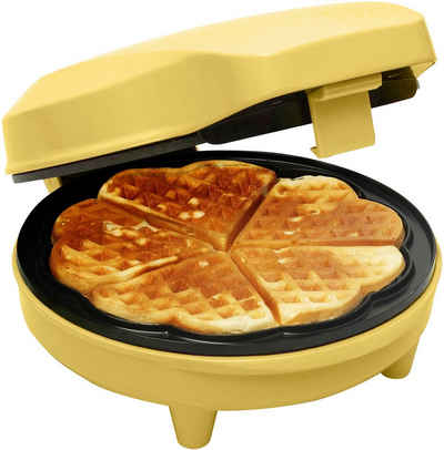 bestron Waffeleisen ASW217V für klassische Herzwaffeln, 700 W, mit Antihaftbeschichtung, Retro Design, Gelb