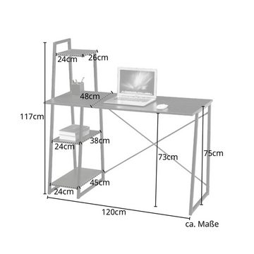 SVITA Schreibtisch COMBO1 (1-St., 1 Tisch mit Regal), Nussbaum-Optik, Arbeitstisch, Metallgestell, Dunkelbraun