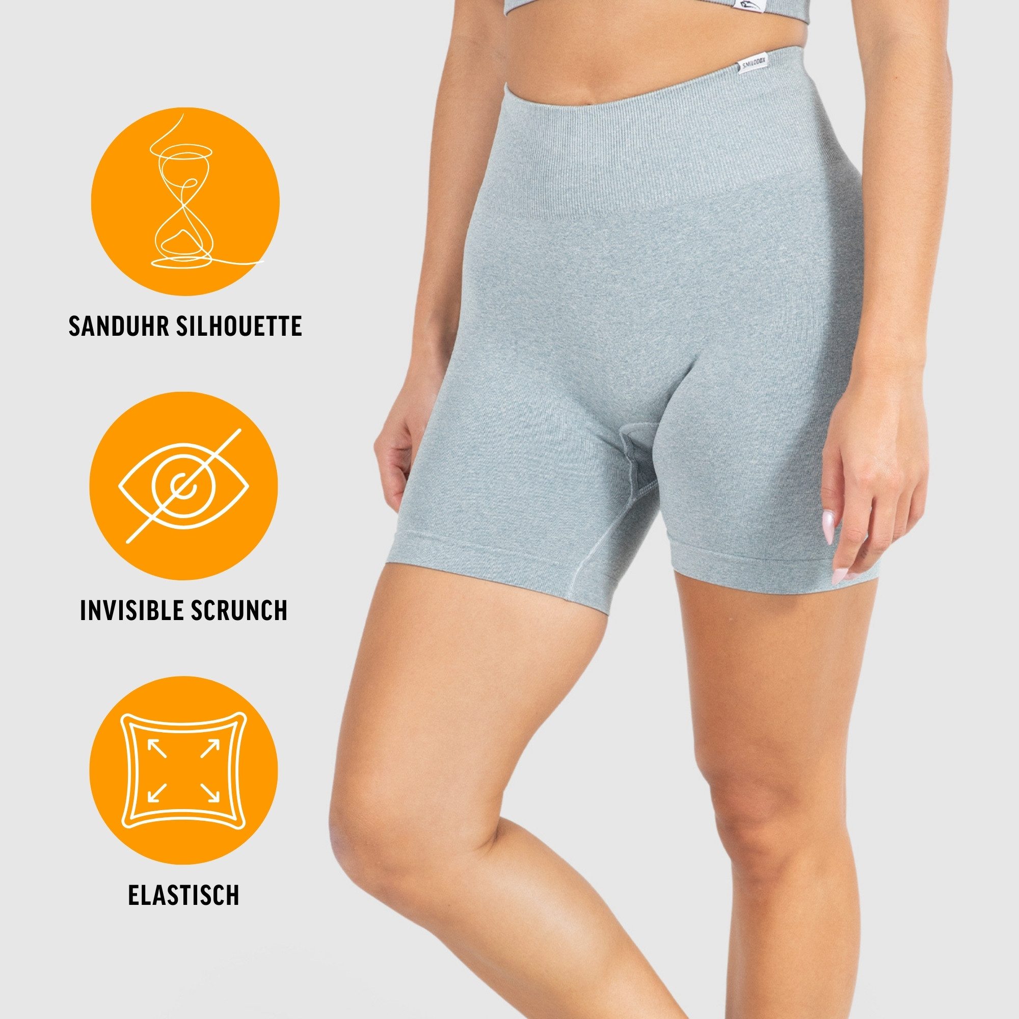 Smilodox Shorts Amaze Pro, Shaped Fit Push Up Booty Radlerhose V-Shape Seamless High Waist Hotpants Scrunch-Effekt Squatproof Gym Yoga Alltag