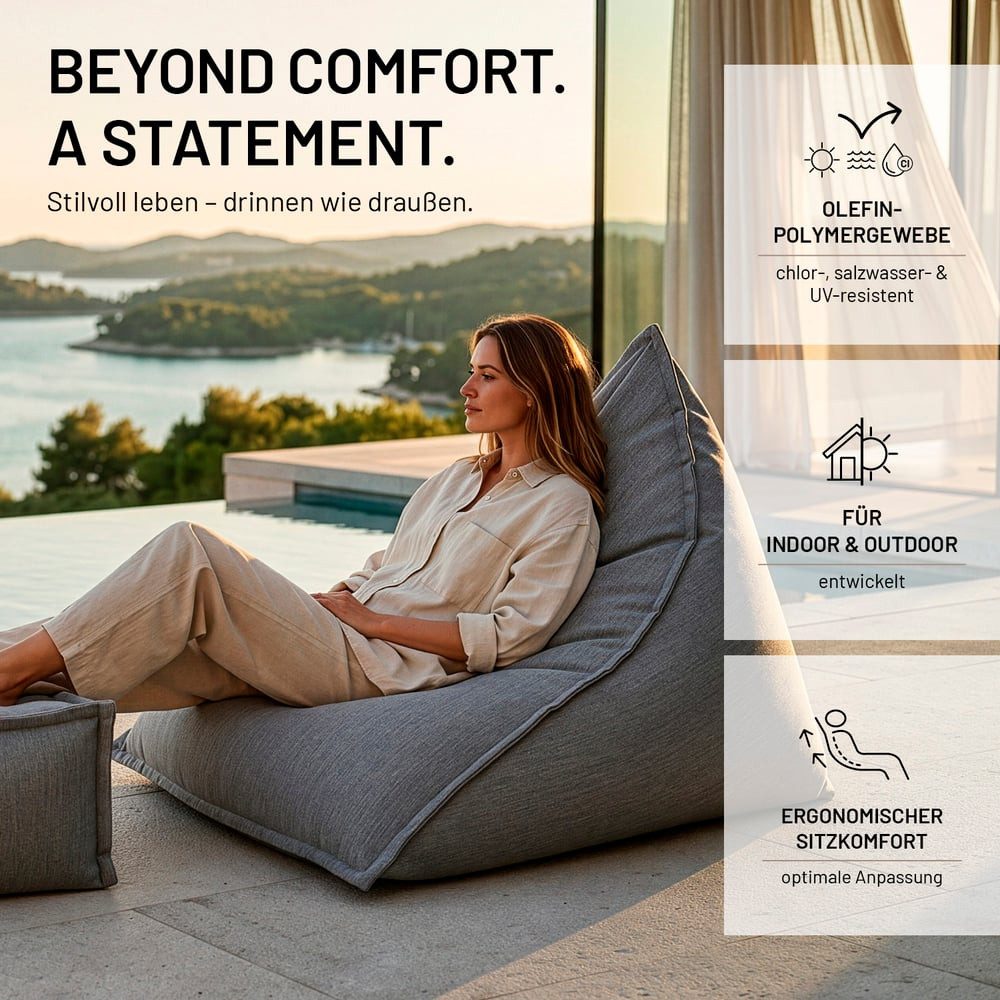 Lumaland Sitzsack Olefin Collection Design Sitzsack Outdoor Triangle - wetterfest, 300 L, Bean Bag aus UV-, chlor- & salzwasserresistentem Olefin-Polymergewebe