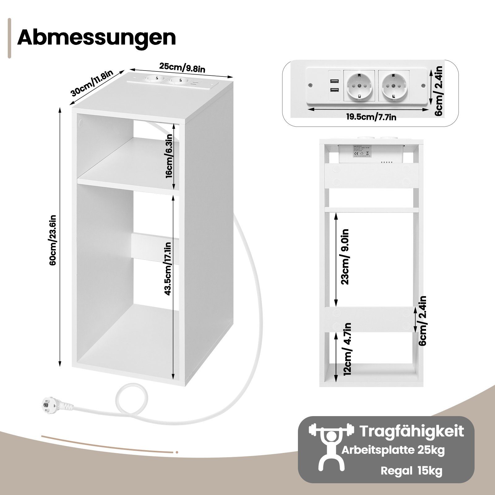 Woltu Nachttisch (1-St), mit Ladefunktion, schmaler Beistelltisch