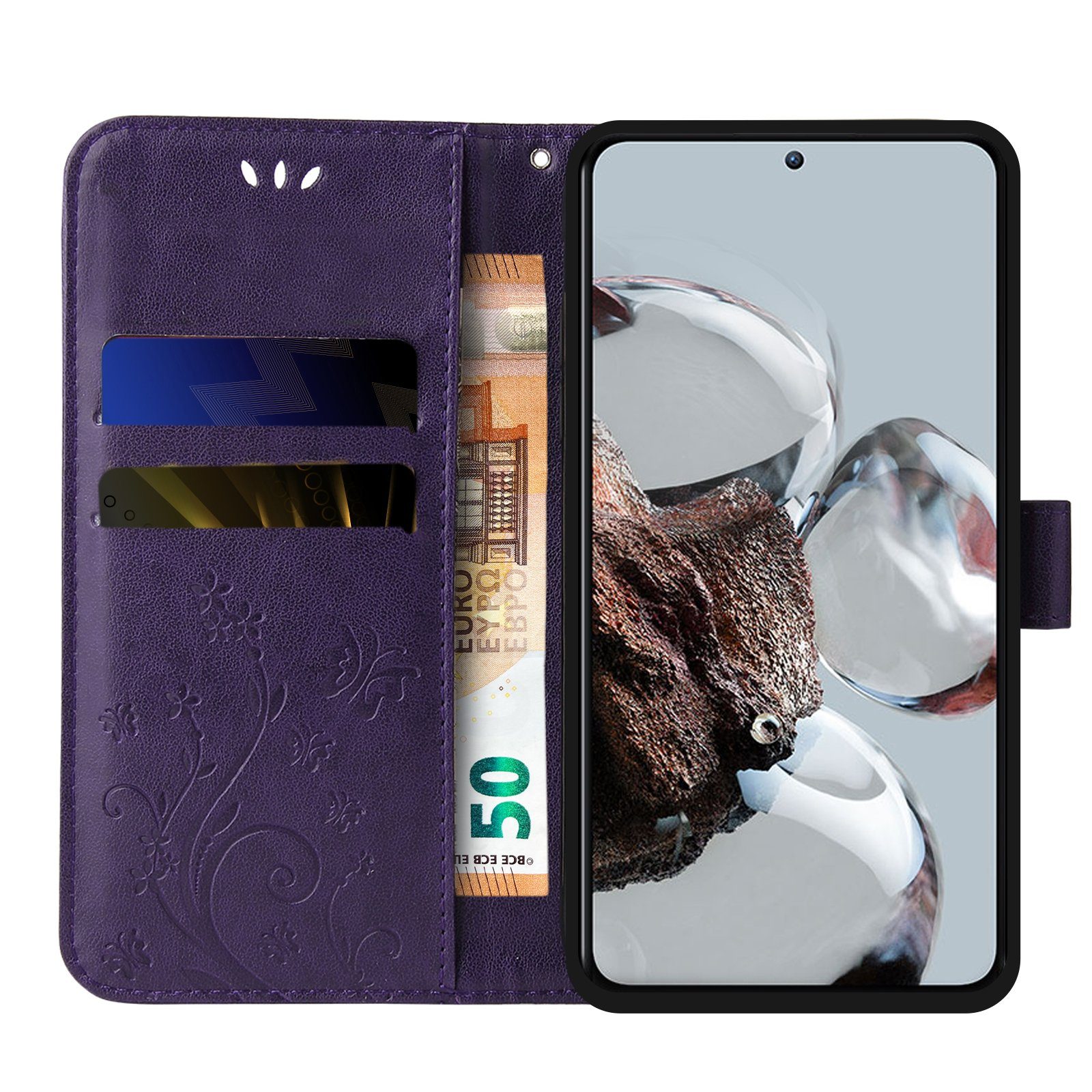 Tec-Expert Handyhülle Cover Tasche Hülle für Samsung Galaxy J6 5,6 Zoll, Klapphülle Case mit Kartenfach Fliphülle aufstellbar, Motiv Blumen