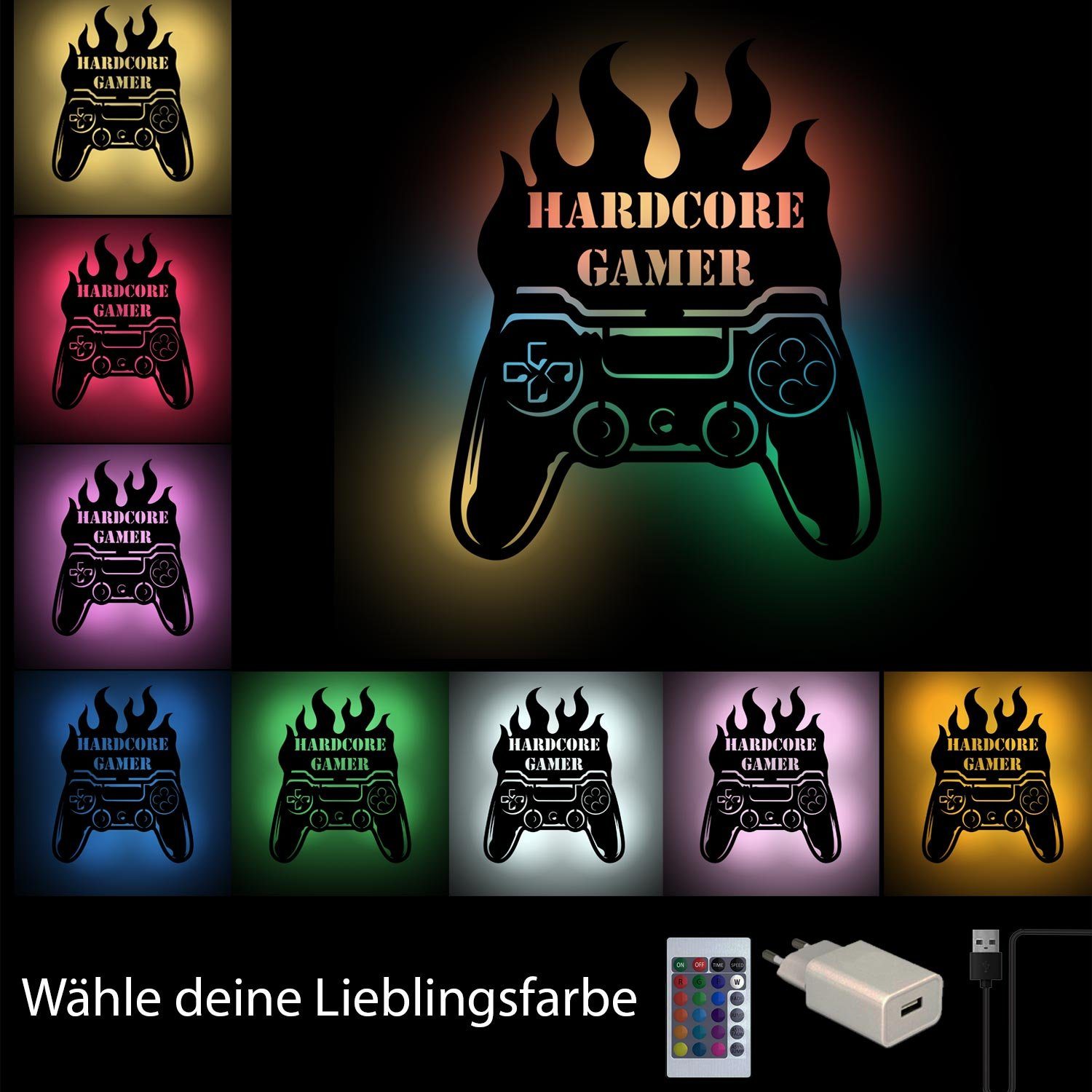 Namofactur LED Dekolicht RGB fest Zimmer Farbwechsel LED LED Deko, RGB Hardcore integriert, Weiß Gamer Wand