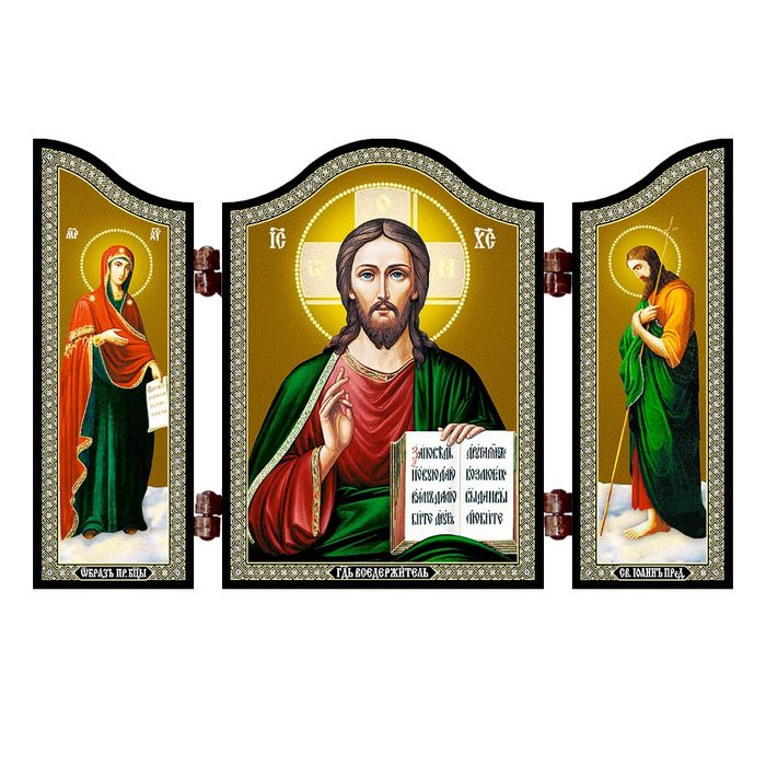 NKlaus Holzbild 1456 Jesus Christus Ikone Triptychon Gospod' Vsede Triptychon