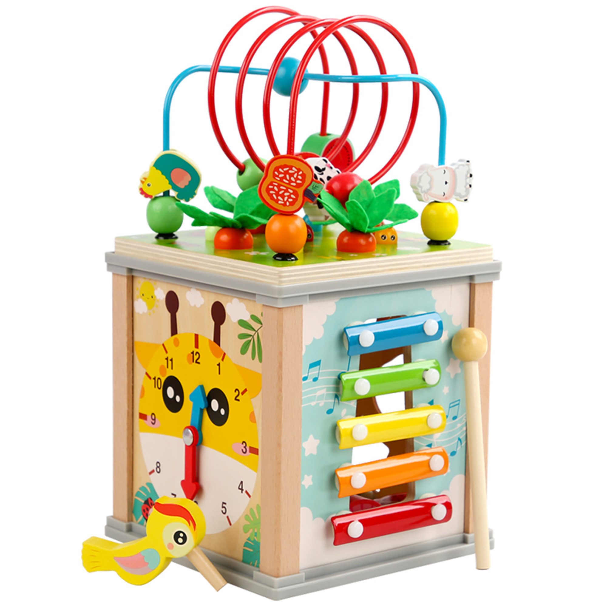 ibettertec Spielcenter Bauklötze für KinderHolz Motorikwürfel 7-in-1 ab 3 Jahren, (Packung, 1-tlg), AktivitätswürfelHolzMotorikspielzeugPerlenlabyrinth