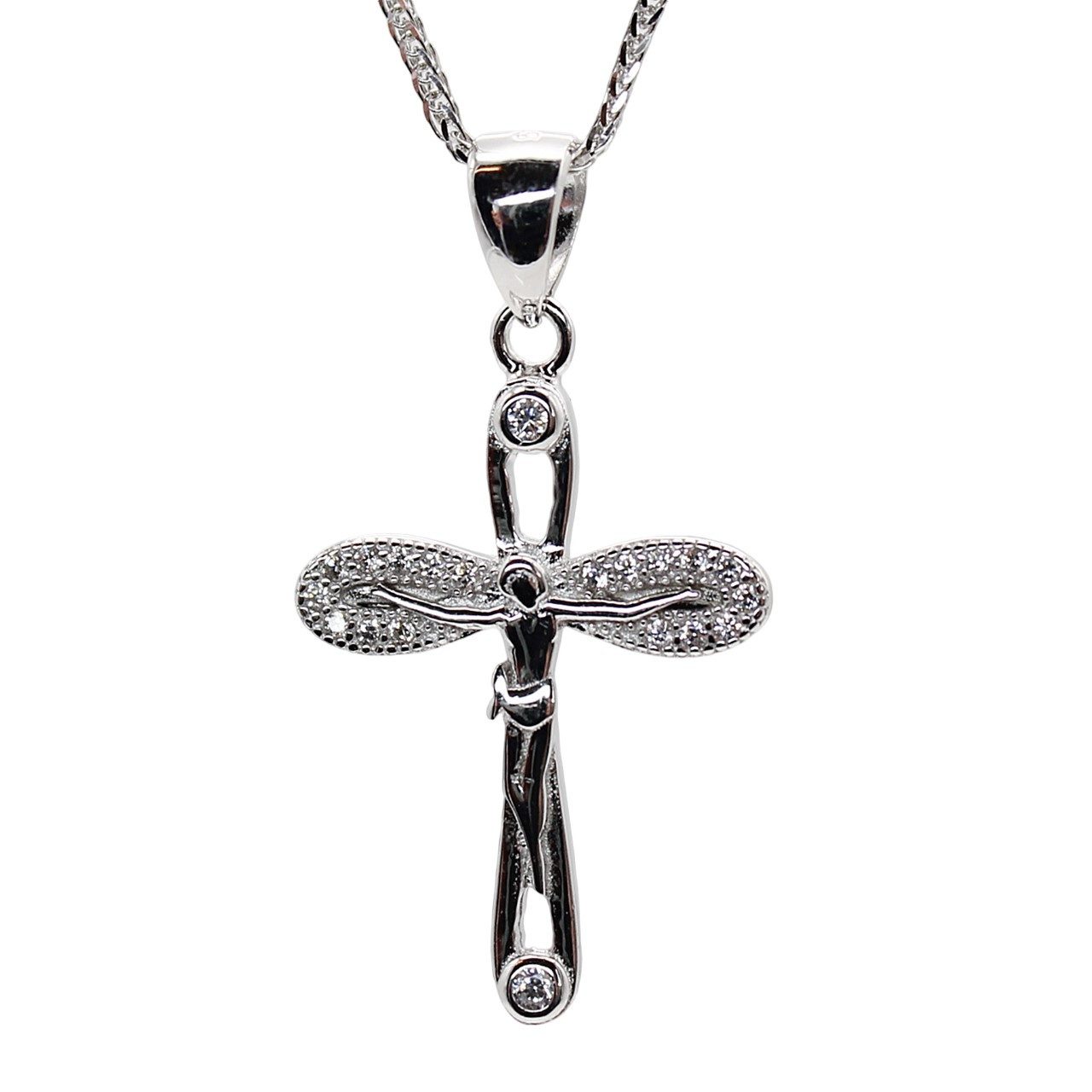 ELLAWIL Silberkette Kreuzkette Jesuskreuz Halskette mit Kreuz Jesus Anhänger Kruzifix (GESCHENKIDEE, Kettenlänge 40 cm, Sterlingsilber 925), inklusive Geschenkschachtel