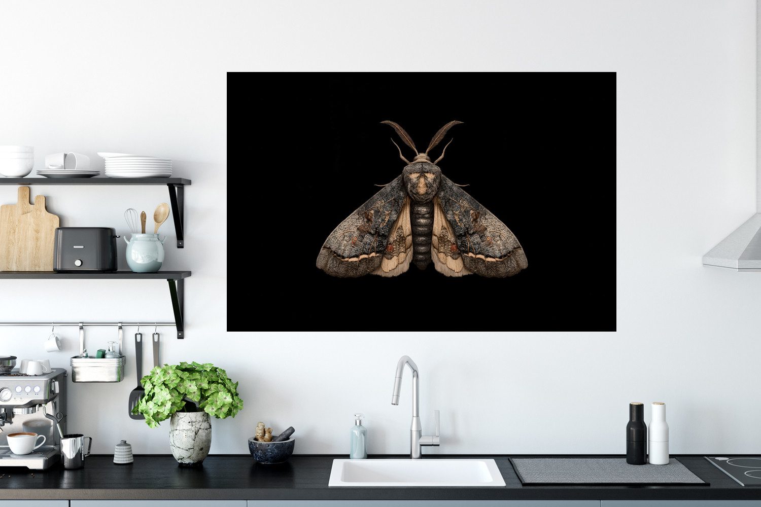 MuchoWow Wandsticker Motte - Blättrig - Grau (1 St), Wanddeko, Aufkleber, Wandtattoo, 120x80 cm