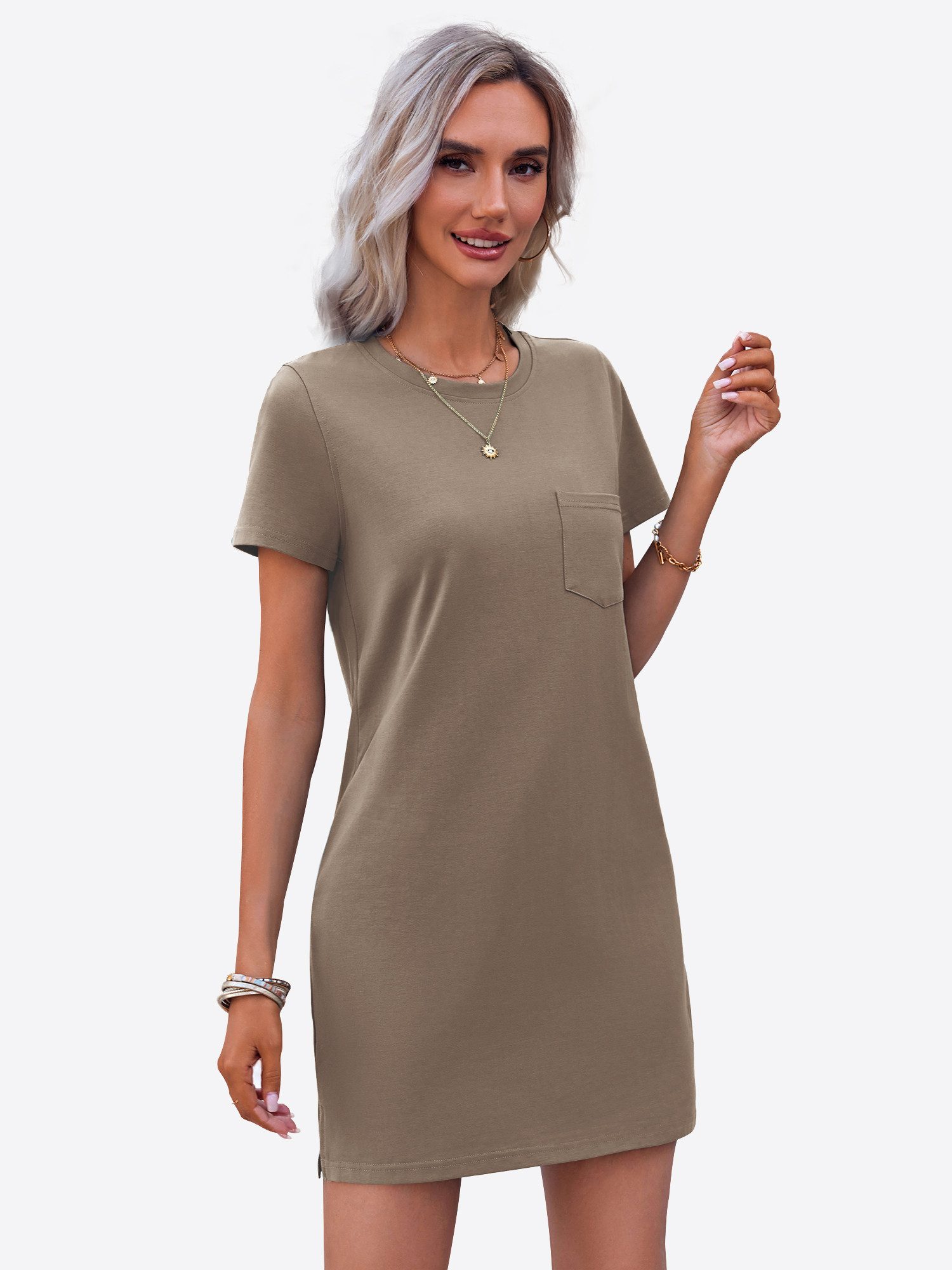 Imily Bela Minikleid Damen Freizeitkleid mit Rundhalsausschnitt (Packung, 1-tlg., 1per-Pack) einfarbig