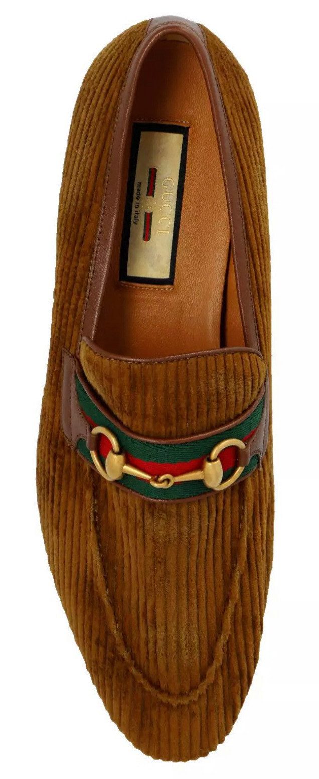 GUCCI Web Corduroy 41 Loafer mit markante grün-rot-grüne „Web“-Streifen-Detail