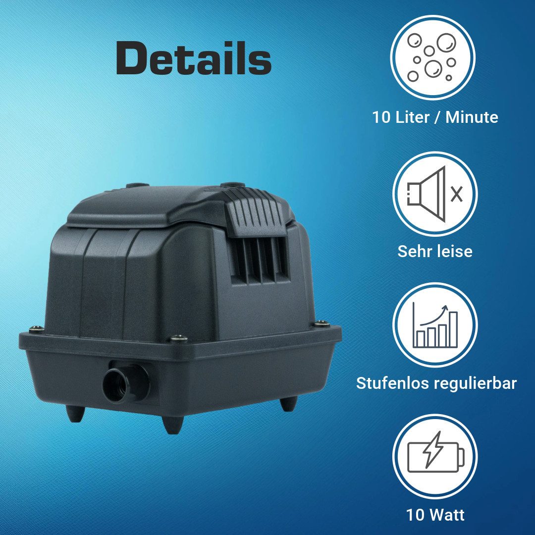 KERRY Teichbelüfter Aquarium- / Teichbelüfter, Membranpumpe, Sauerstoffversorgung, 600 L/H, 600 l/h, (8-St)