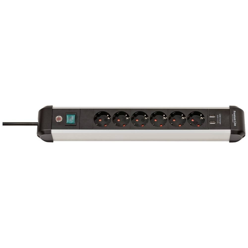 Brennenstuhl Premium-Alu-Line Steckdosenleiste6-fach mit USB Steckdosenleiste, mit USB-Ladeausgang, mit Schalter, erhöhter Berührungsschutz