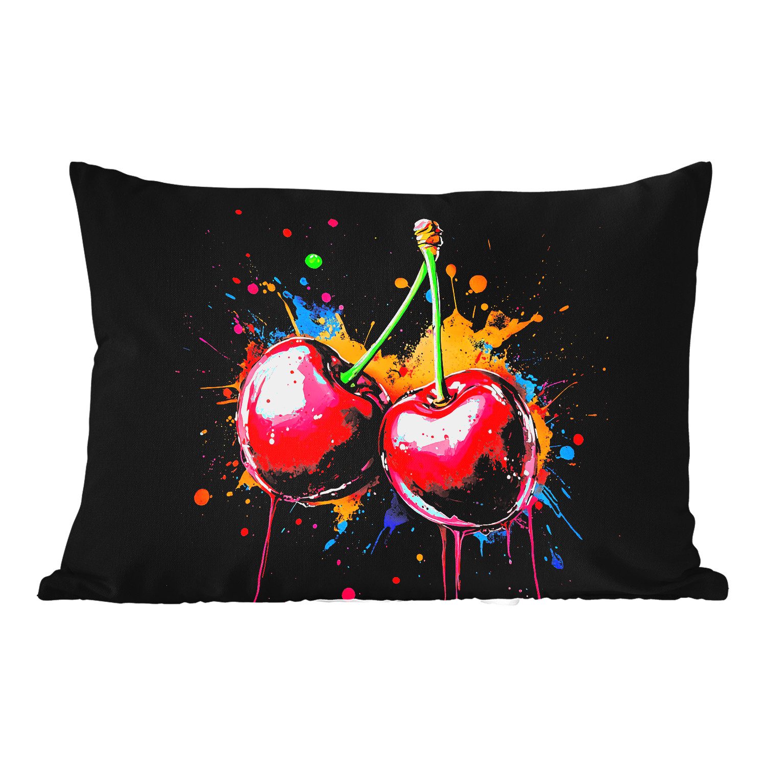 MuchoWow Dekokissen Kirschen - Obst - Graffiti - Farbe - Abstrakt - Modern - Farbenfroh, Outdoor-Dekorationskissen, Kissen, Kissenbezug, 50x30 cm