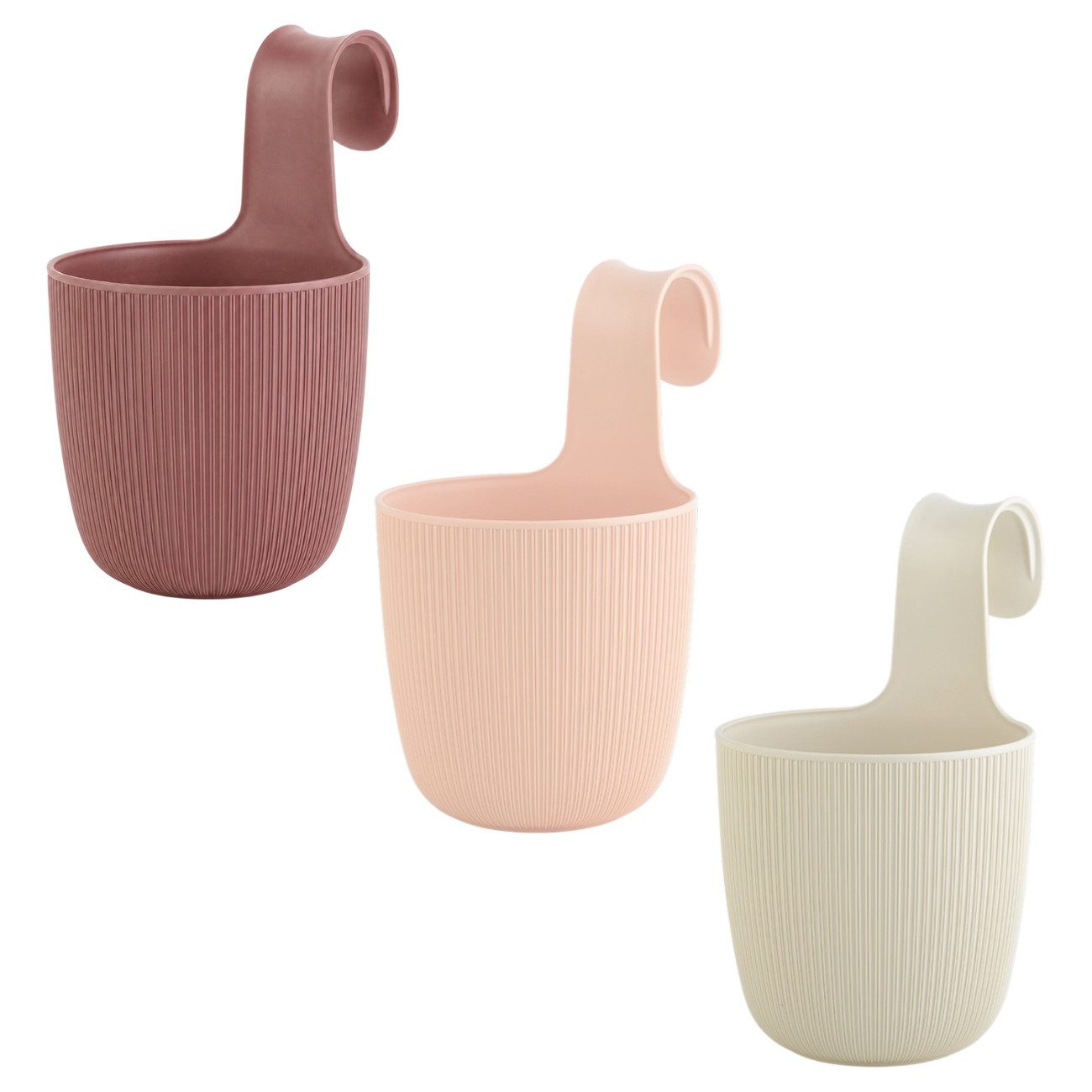 Engelland Blumentopf Blumentopf zum Hängen (Vorteils-Set, 3 St., Fassungsvermögen 2,3 Liter), UV-Beständig, Frostbeständig, Drainagesystem, ideal für Geländer/Zäune