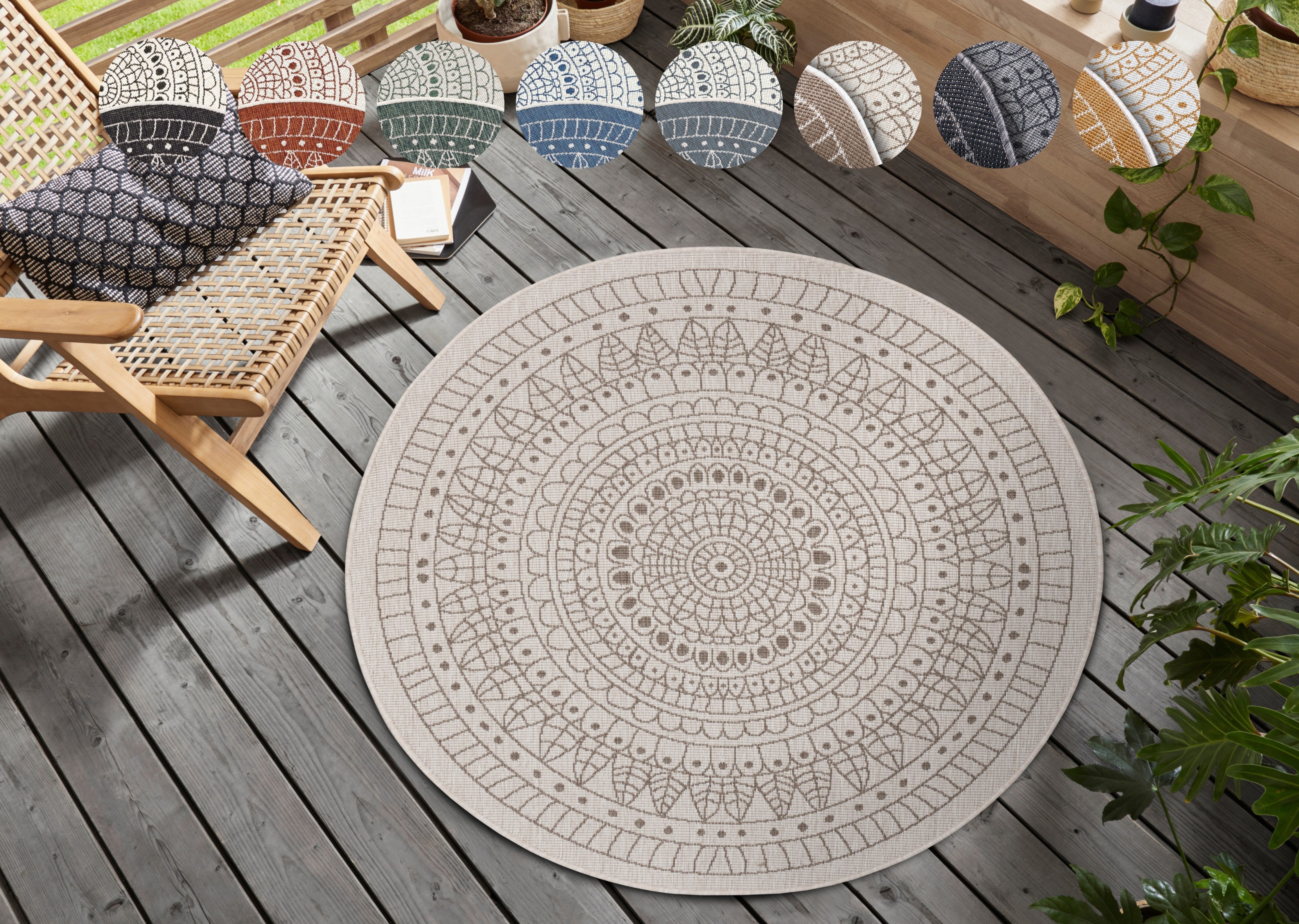 HANSE Home Teppich Porto Wendeteppich, rund, Höhe: 5 mm, In-& Outdoor, Wetterfest, Balkon, Garten, Wohnzimmer, Wasserfest
