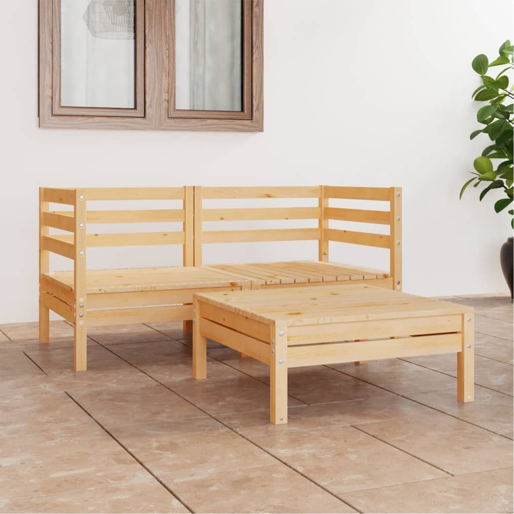 vidaXL Gartenlounge-Set 3-tlg. Garten-Lounge-Set Kiefer Massivholz, (1-tlg) Braun