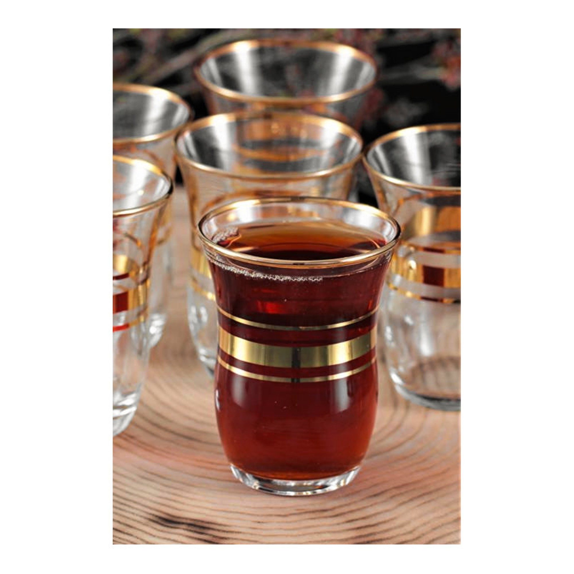Pasabahce Teeglas 6er Set mit edlem Gold-Design - 95 ml, 6-tlg.