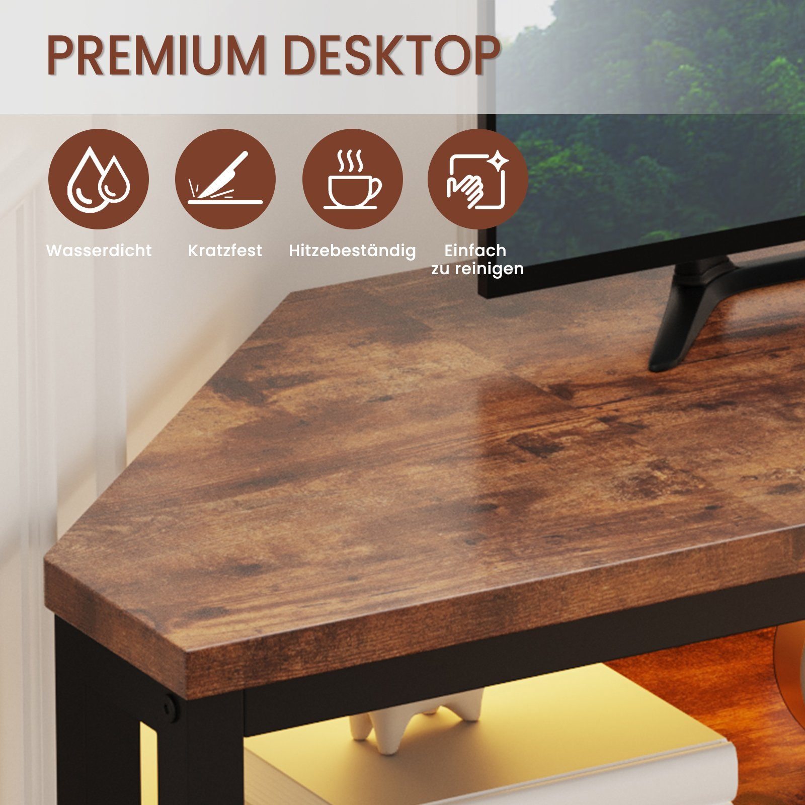 Mobile Angolare TV Con LED - Mobile Cantilever Marrone Vintage Per TV Fino A 70" - Foto 10