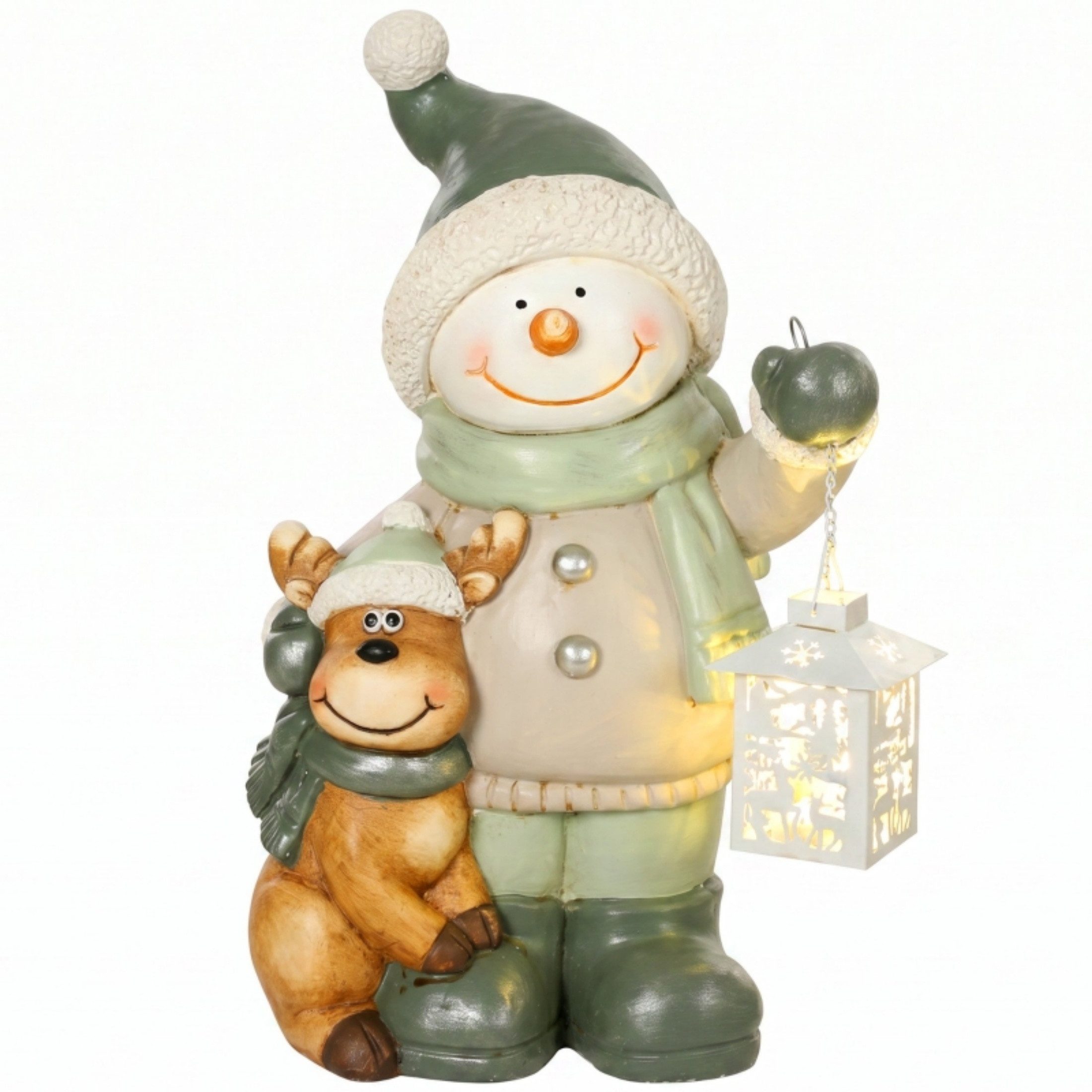 Blossom LED-Dekofigur Schneekinder Schneemann-Figur 43 cm Weihnachtsdeko mit LED, Timer, winddicht, batteriebetrieben, für Tür & Eingangsbereich, Weihnachten