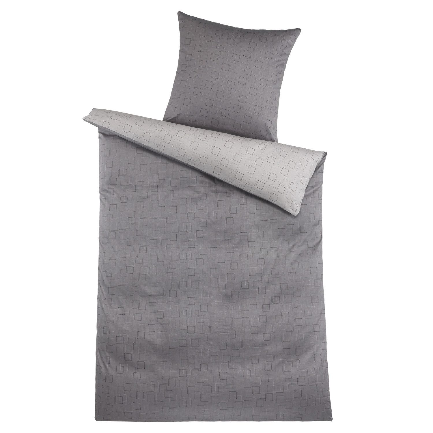 Holiday Heimtex Wendebettwäsche PREMIUM, 135 x 200 cm, Grau, Silbergrau, Baumwolle, Mako-Satin, 2-teilig, mit Reißverschluss, graphische Muster