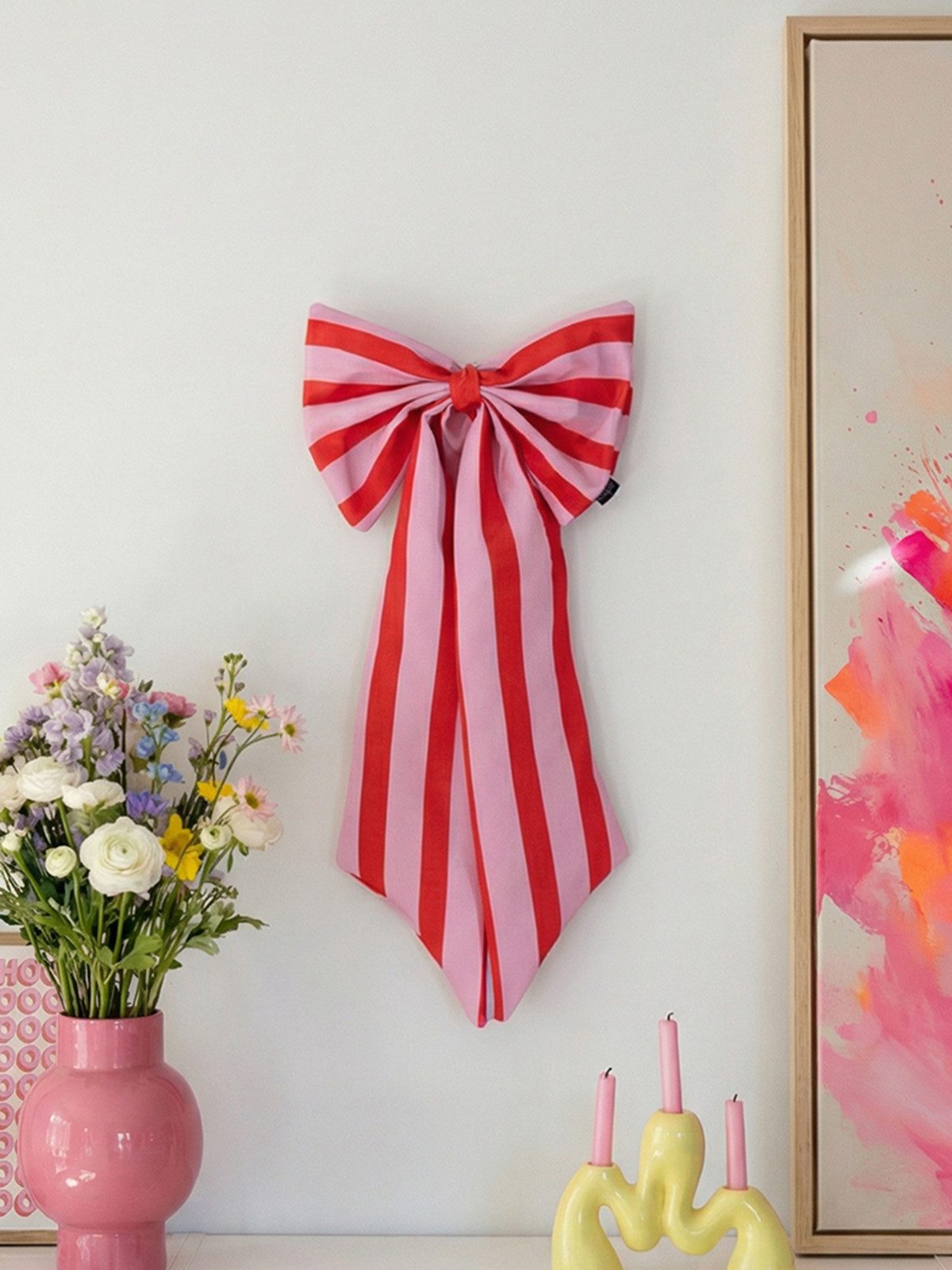 coopz Weihnachtsbaumschleife Schleife Canvas rosa/rot breit gestreift