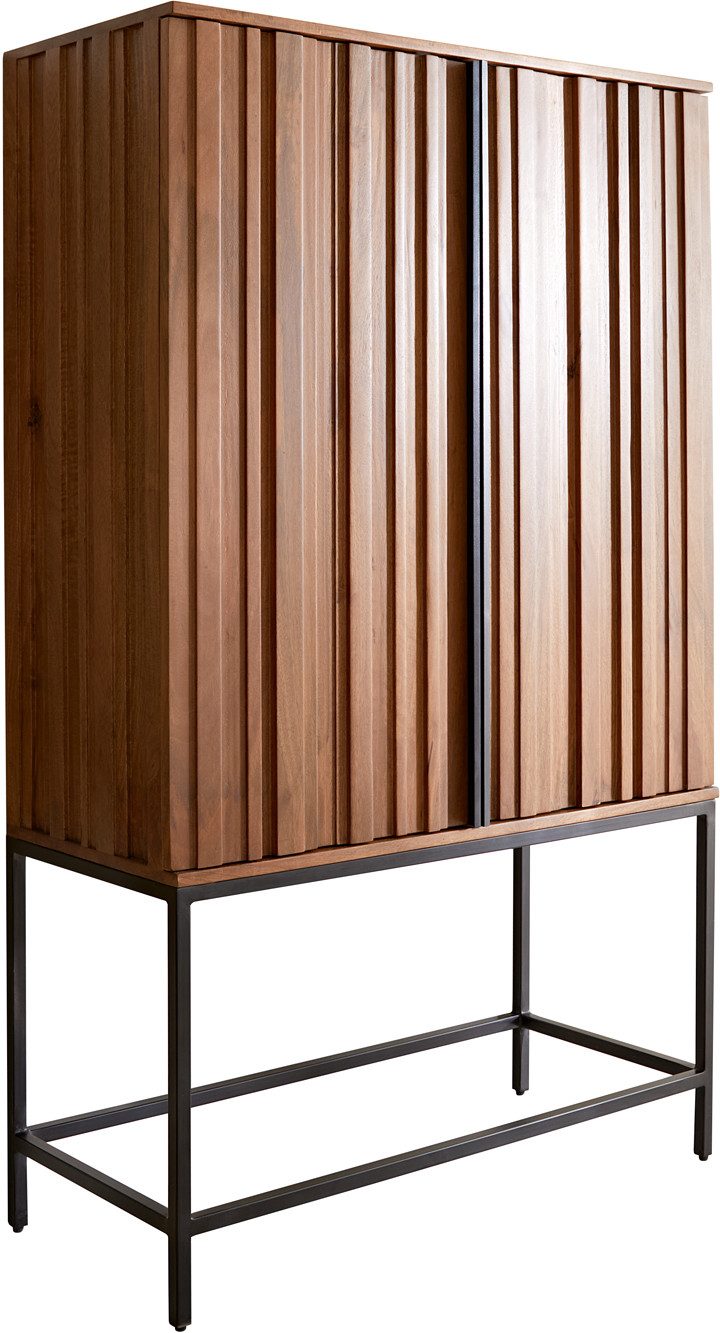 DELIFE Highboard Sivela, Mango Braun Metall Schwarz 90x150 cm 2 Türen Highboard