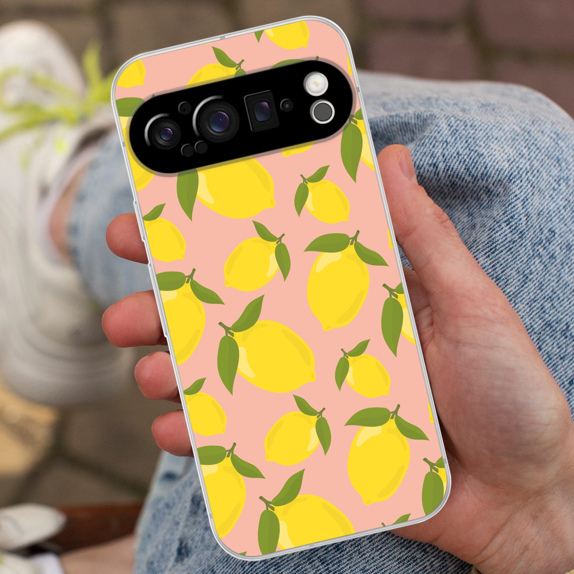 MuchoWow Handyhülle für Google Pixel 9 Pro Zitronen - Gelb - Rosa - Muster - Obst, Phone Case, Silikon, Schutzhülle Dünn