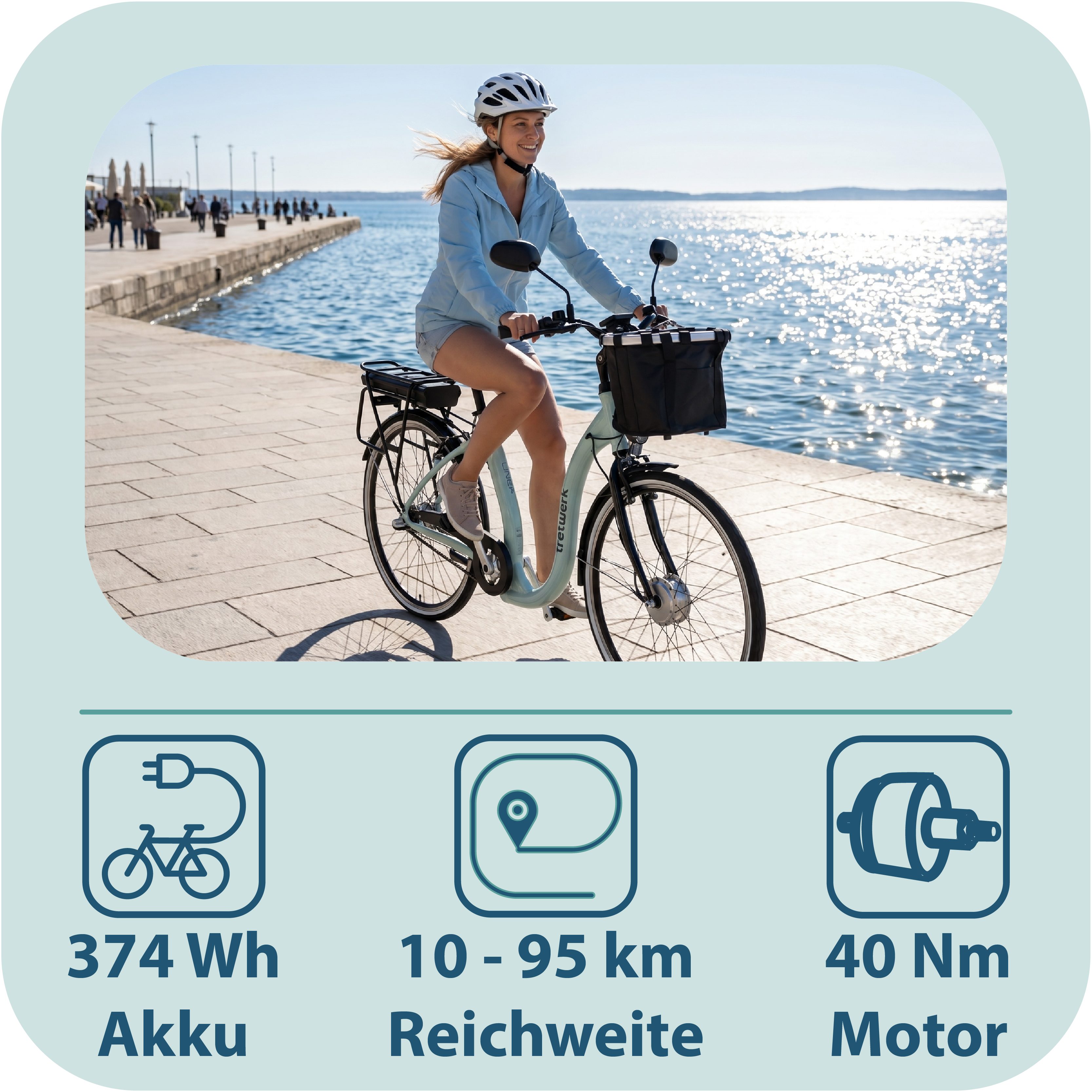 Tretwerk E-Bike Cityrad Linea, 3 Gang, Nabenschaltung, Frontmotor, 374 Wh, tiefer Einstieg – Bild 4 von 5