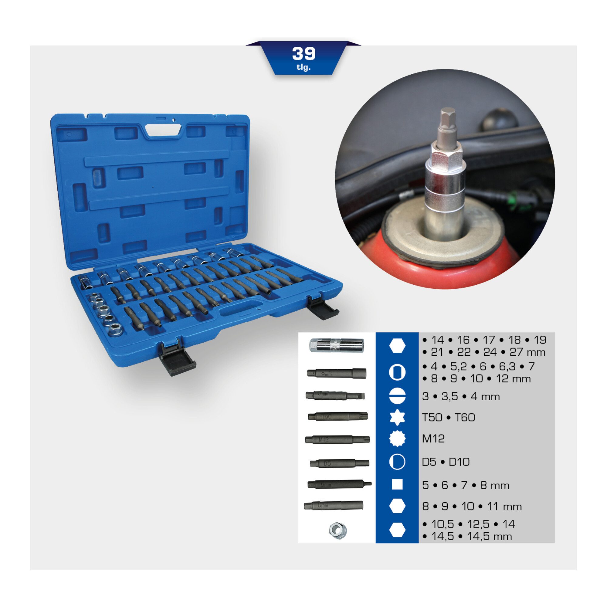Brilliant Tools Rollenbock Brilliant Tools Stoßdämpfer-Werkzeug-Satz, 39-tlg