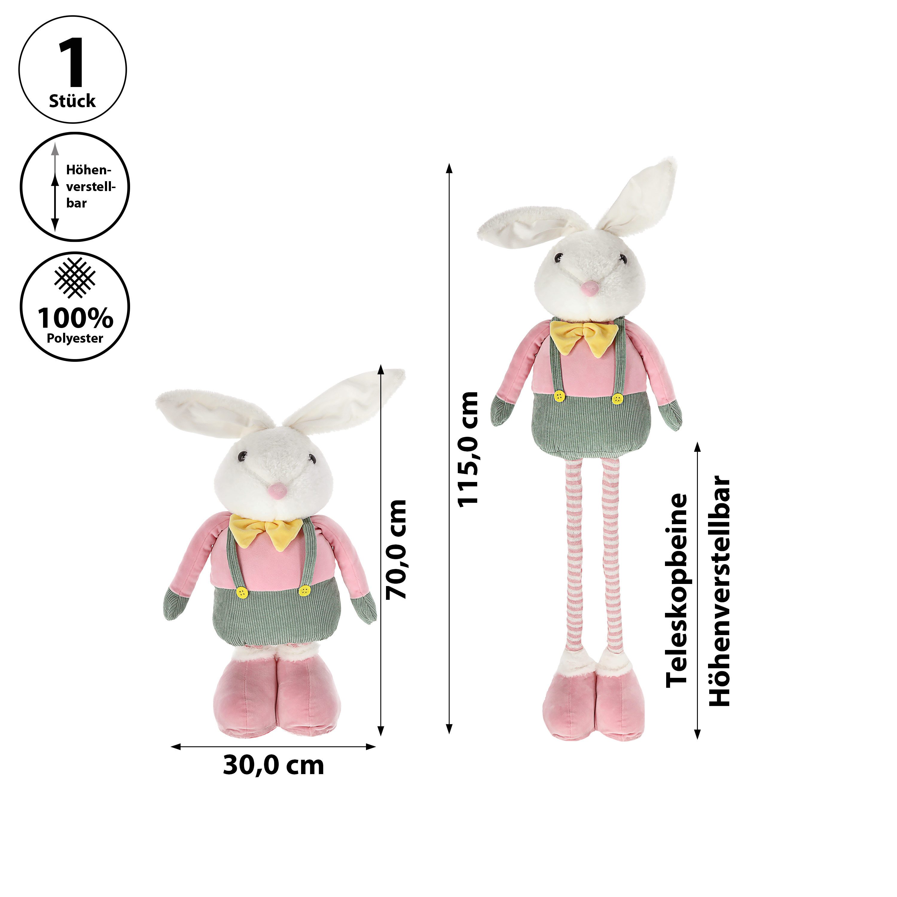 CEPEWA Dekofigur Osterhase Peter Teleskopbeine max. H115cm Polyester Metall Osterdeko