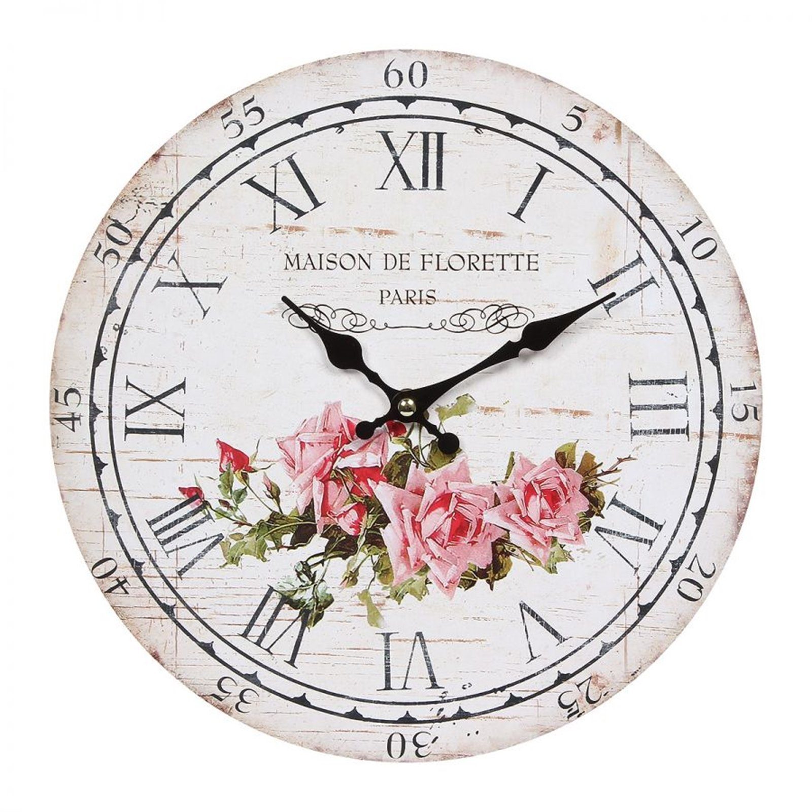DESIGN DELIGHTS Wanduhr NOSTALGIE WANDUHR "ROSE", 28 cm, Rosenprint, Landhausstil Uhr