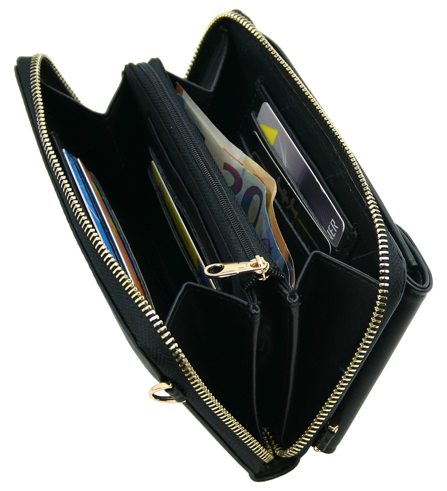 J JONES JENNIFER JONES Schultertasche 2 in 1 - Umhängetasche / Handytasche (bis 7) und Geldbörse in Einem, Handyfach